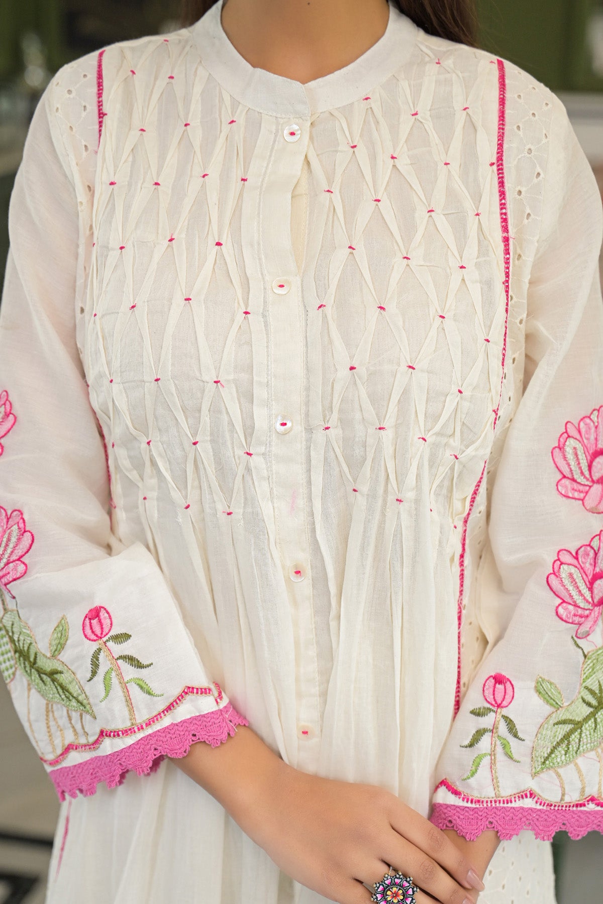 Pink Mul Mul Printed Anarkali Suit Set With Dupatta