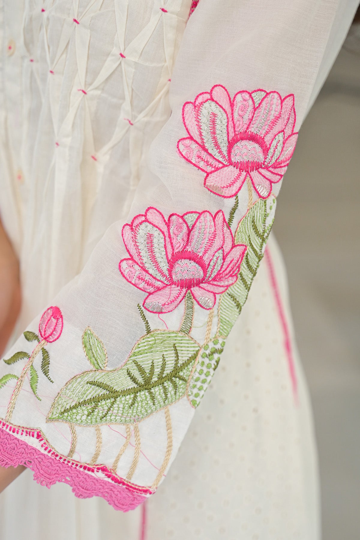 Pink Mul Mul Printed Anarkali Suit Set With Dupatta