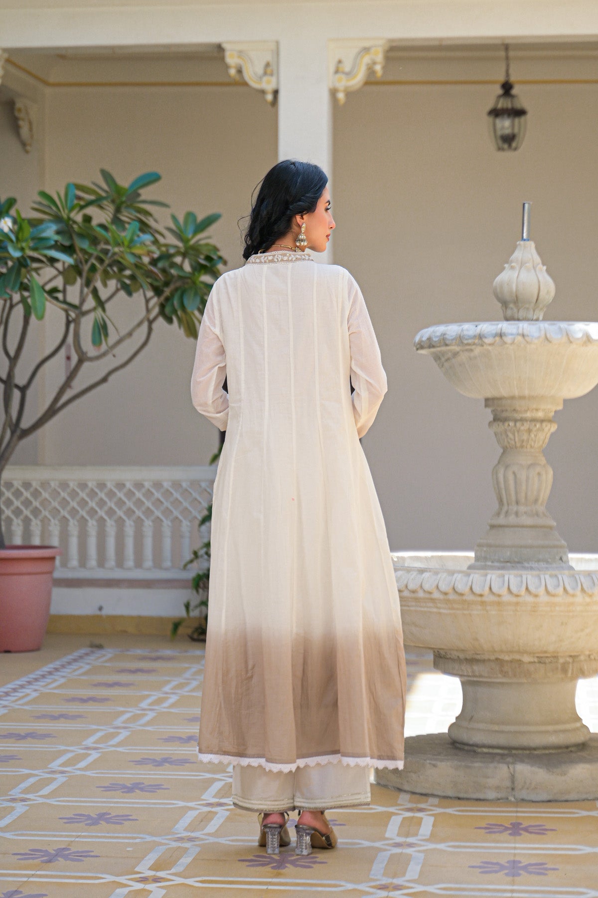 Off White Mul Mul Embroidered Anarkali Suit Set With Dupatta