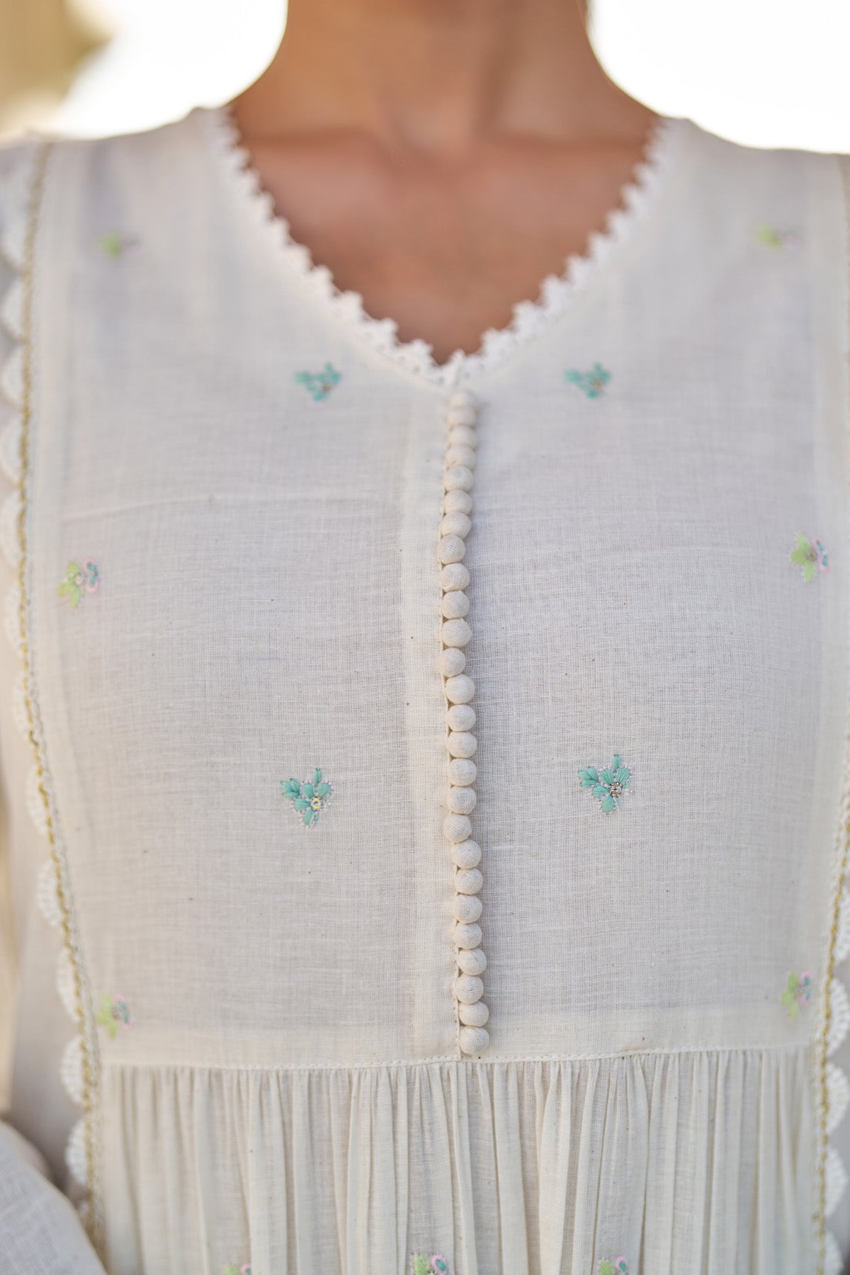 White Mul Mul Embroidered Anarkali Suit Set With Dupatta