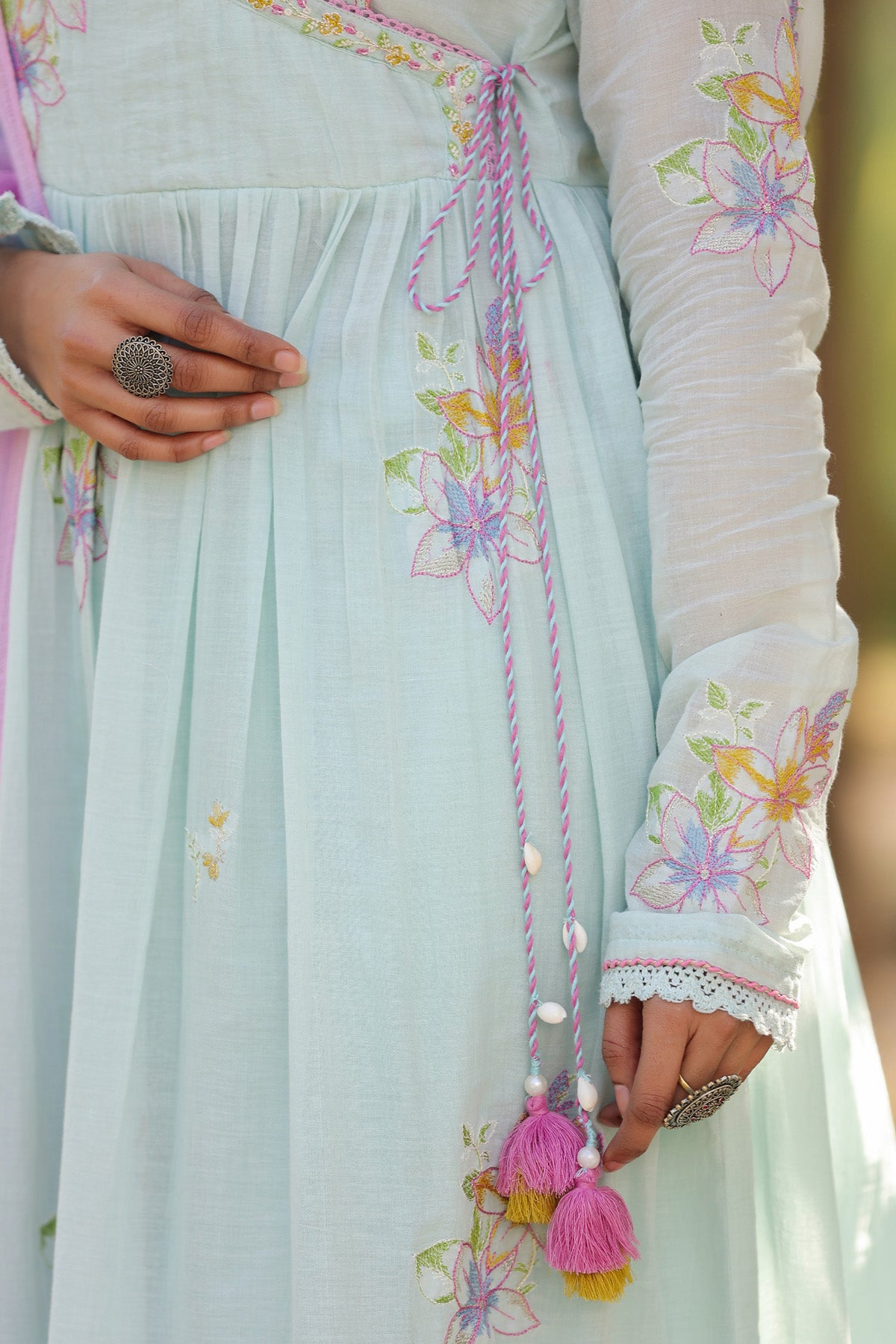 Sky Blue Mul Mul Embroidered Anarkali Suit Set With Dupatta