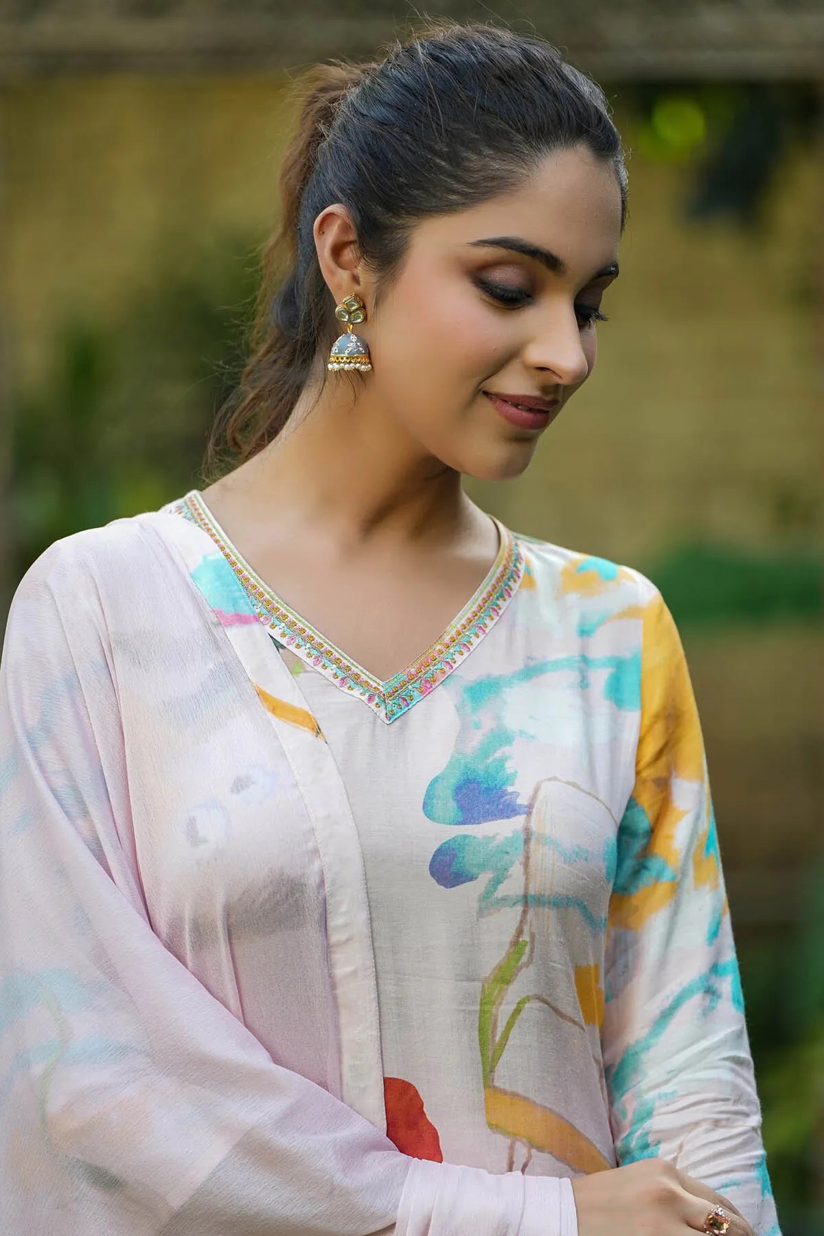 Pink Muslin Printed Straight-Cut Suit Set