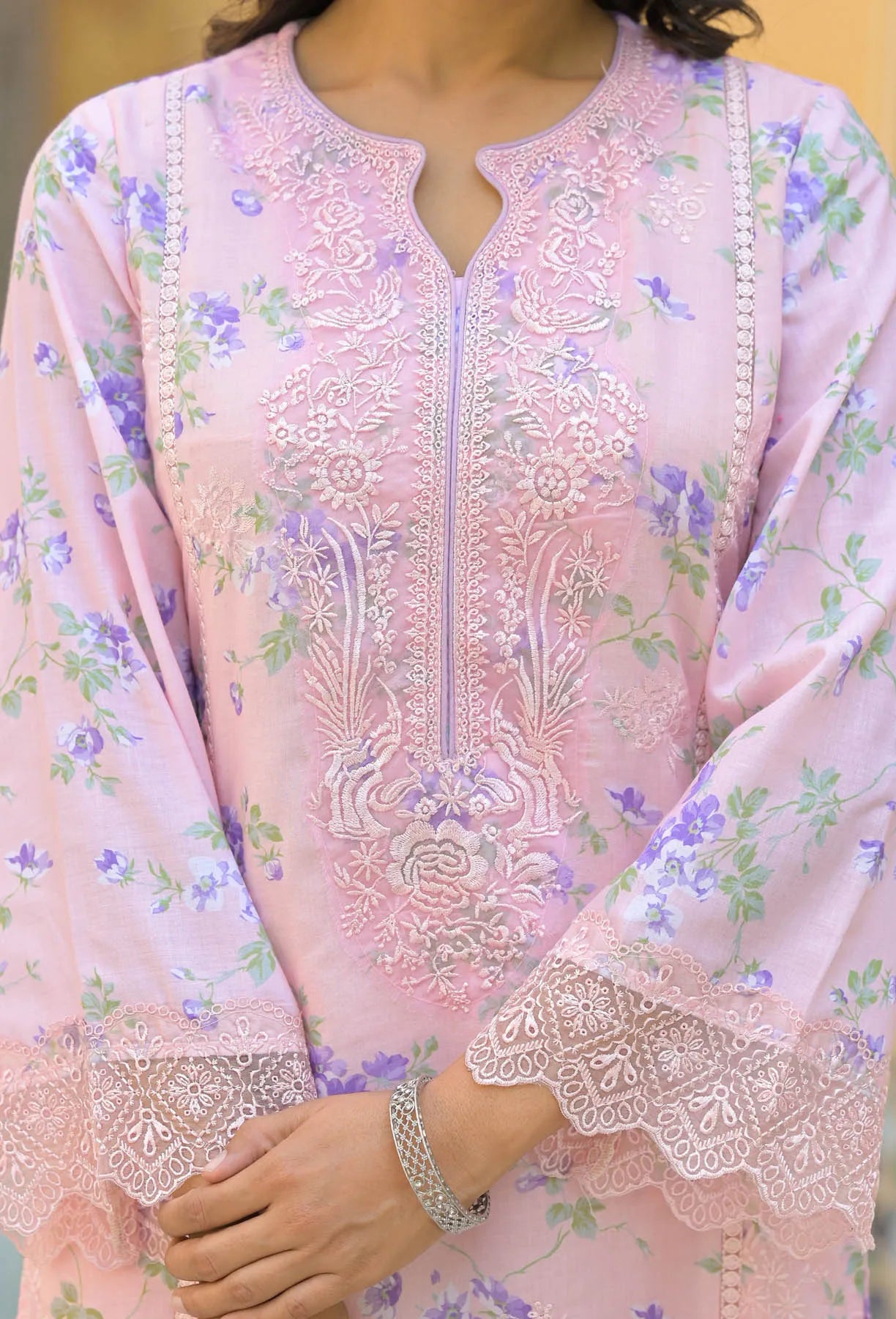 Pink Multicolor Cotton Printed Straight Cut Suit | Bairaas