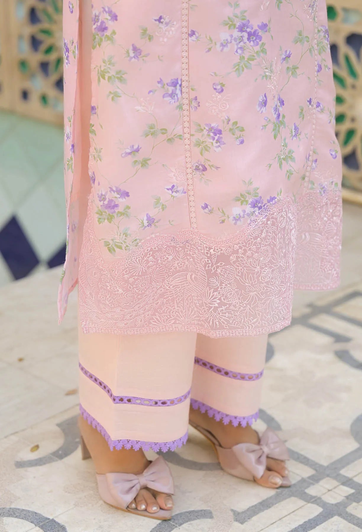 Pink Multicolor Cotton Printed Straight Cut Suit | Bairaas