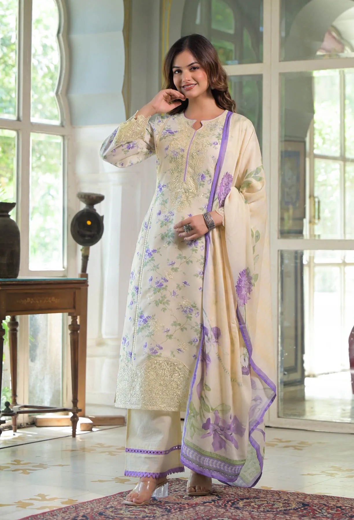 Yellow Multicolor Cotton Printed Straight Cut Suit Set | Bairaas