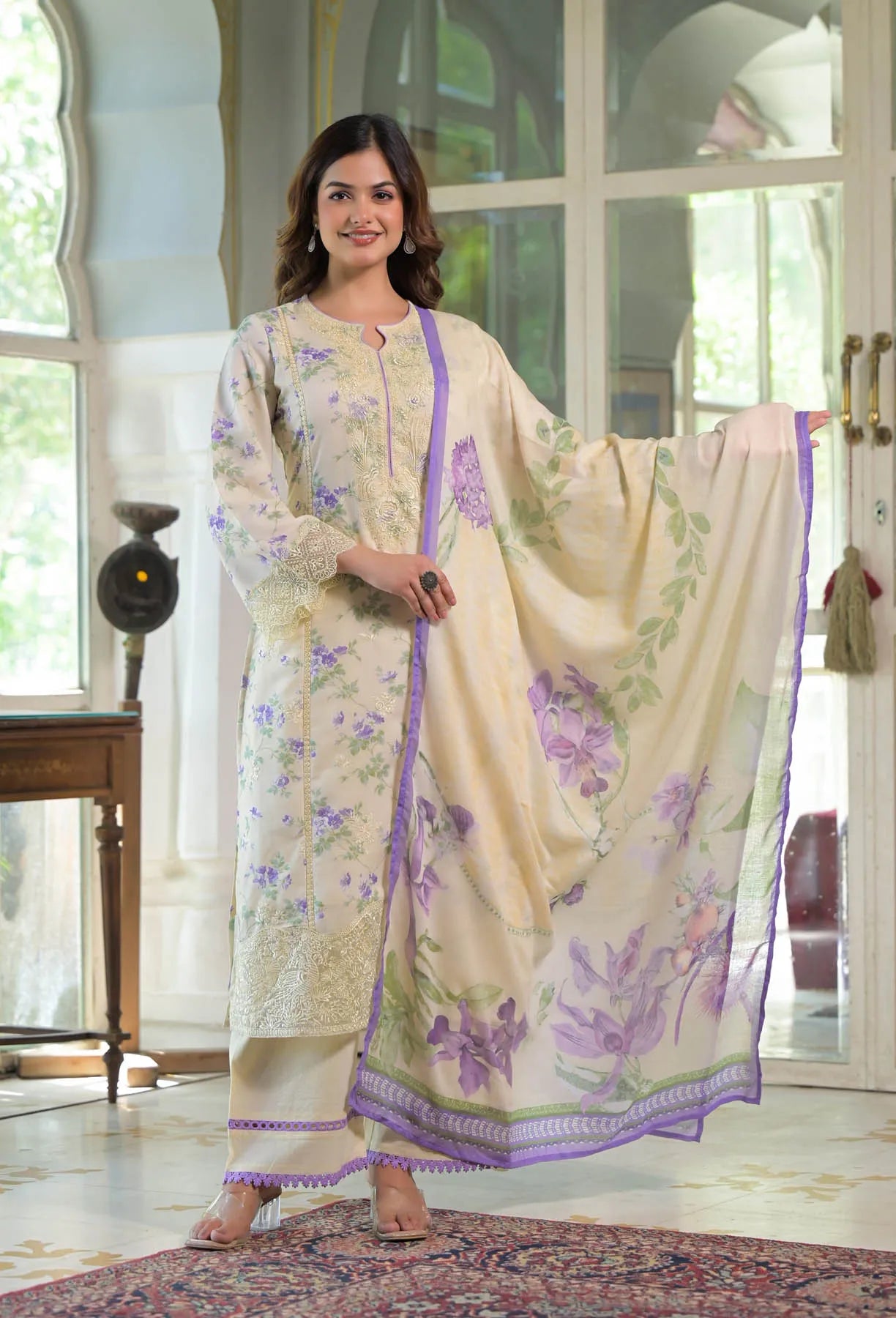 Yellow Multicolor Cotton Printed Straight Cut Suit Set | Bairaas