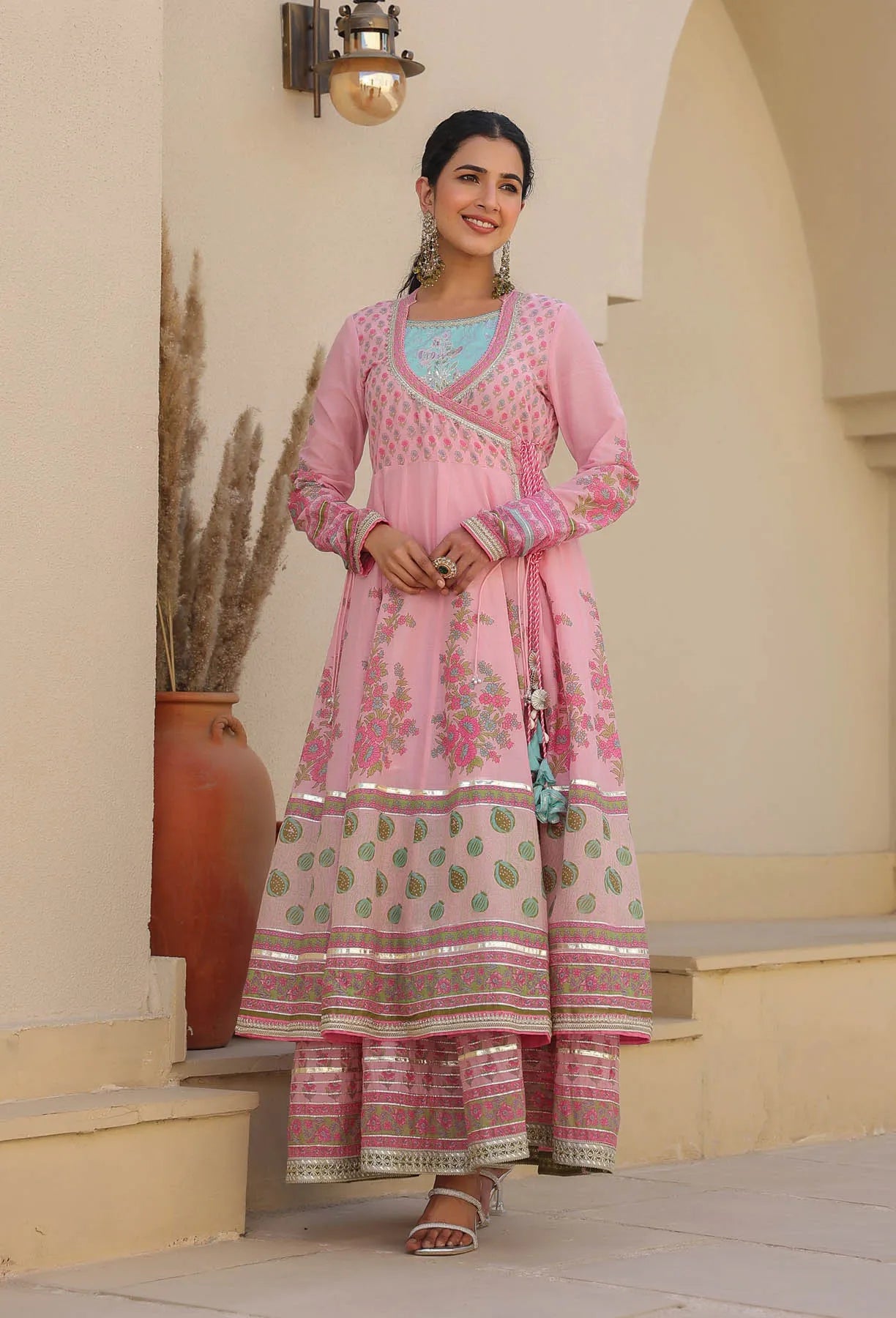 Pink Cotton Gotapatti Gown Set | Bairaas