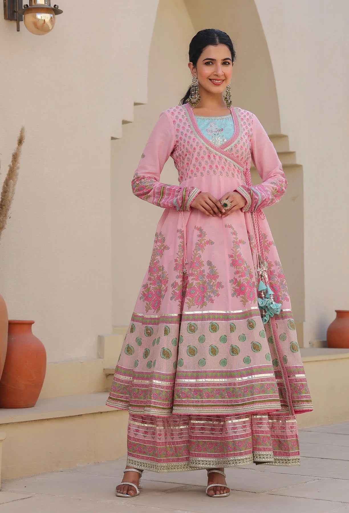 Pink Cotton Gotapatti Gown Set | Bairaas