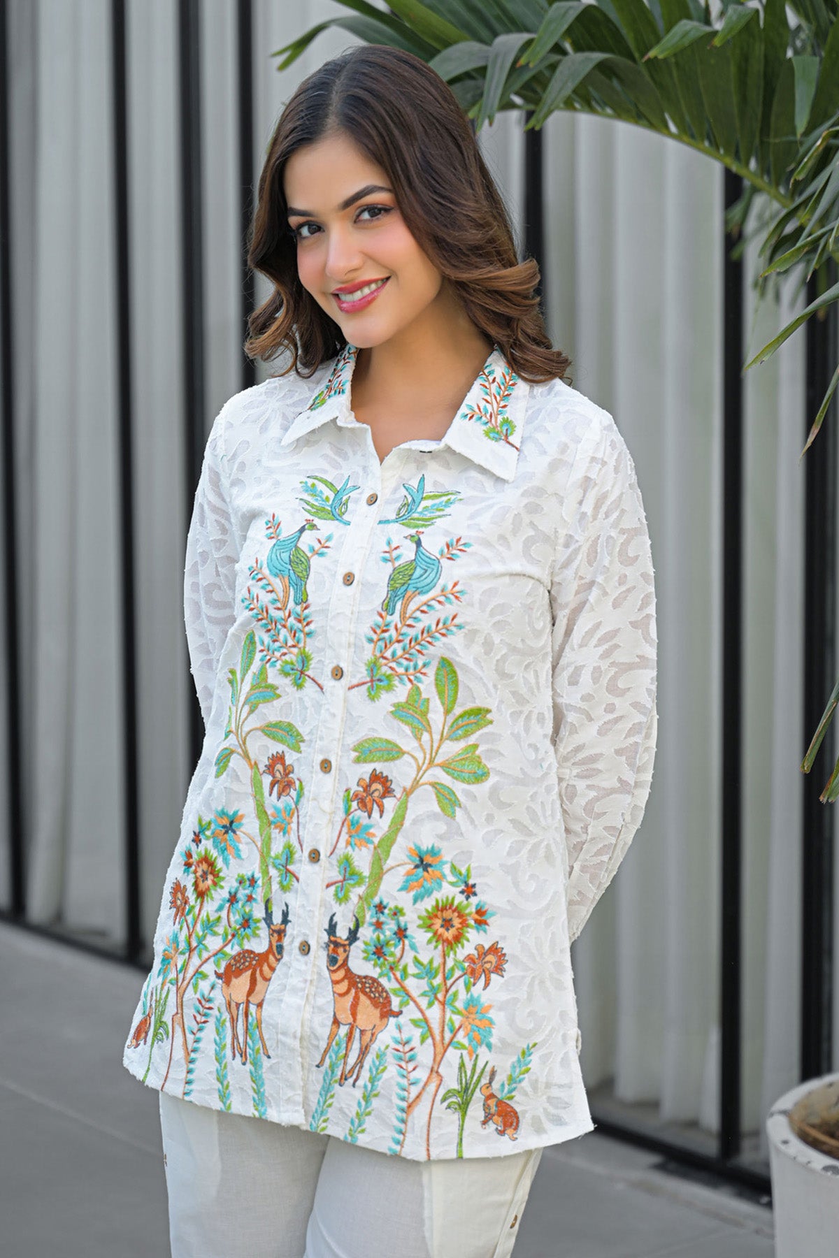 White Cotton Embroidered Cord Set