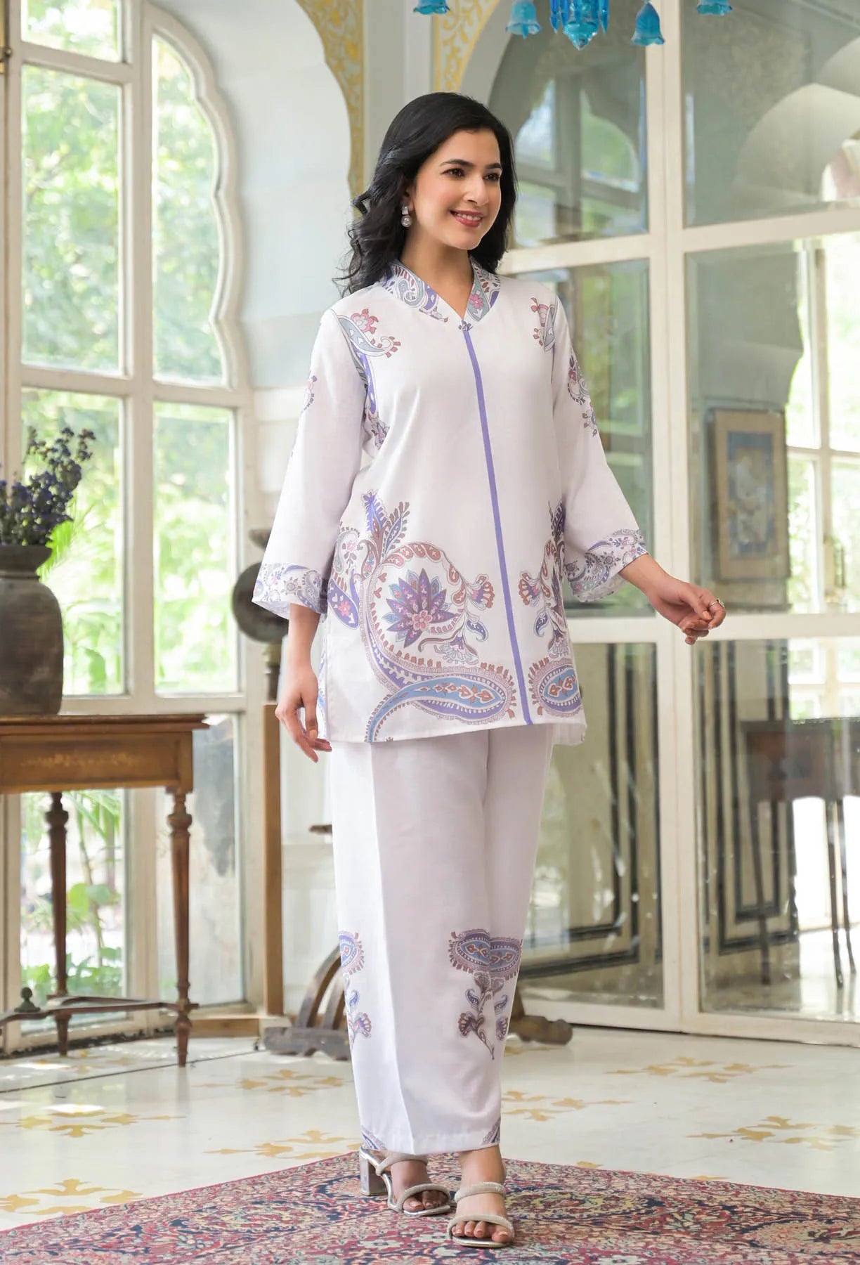 White Linen Printed Co-Ord Set