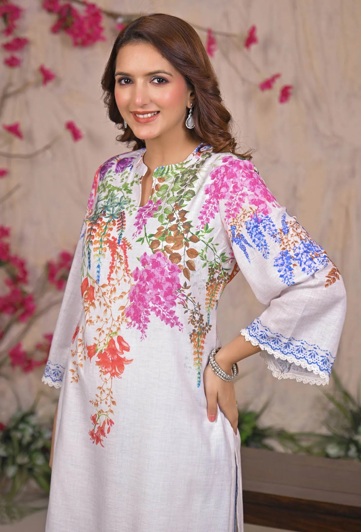 White Linen Printed Co-Ord Set | Bairaas