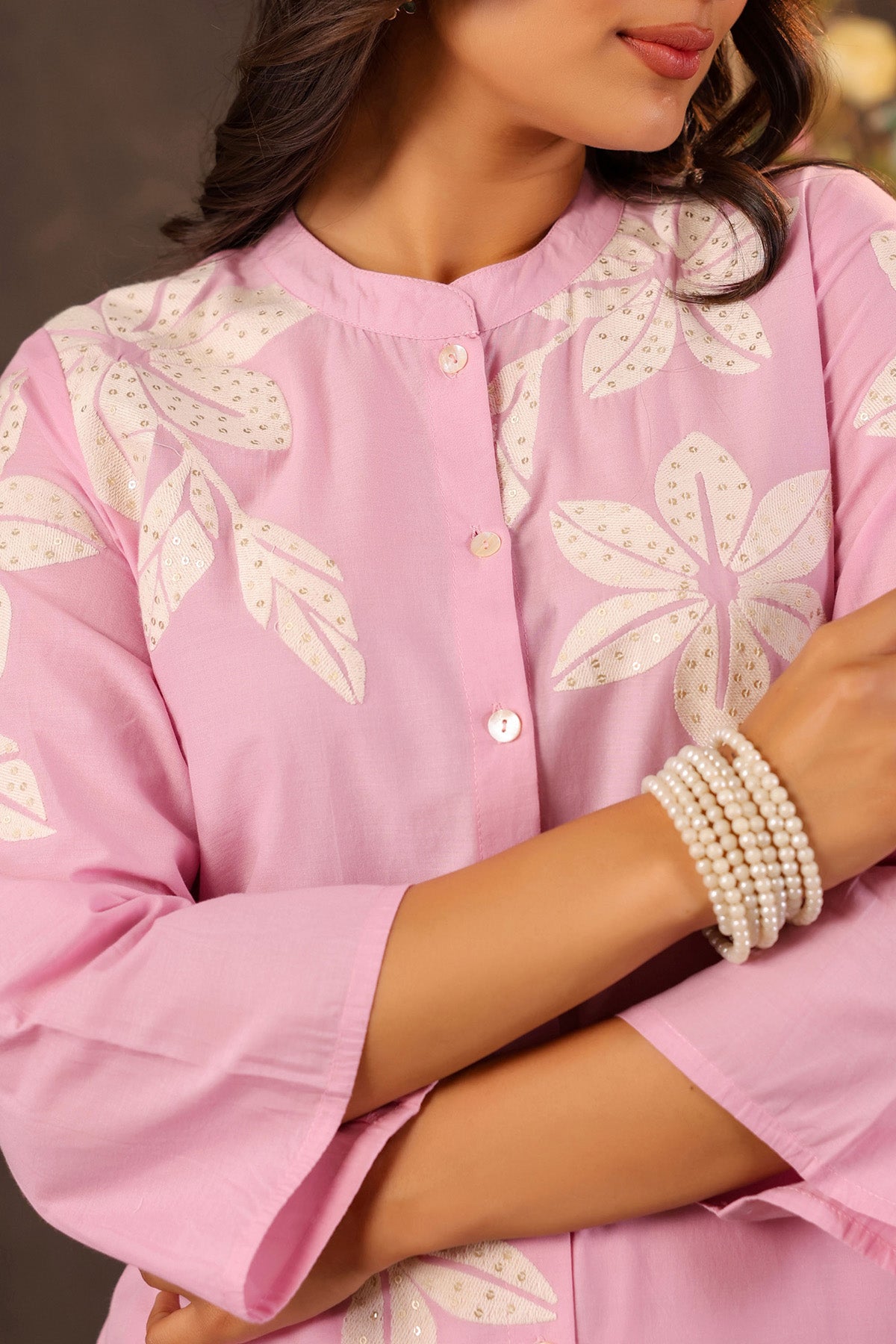 Pink Cotton Embroidered Cord Set