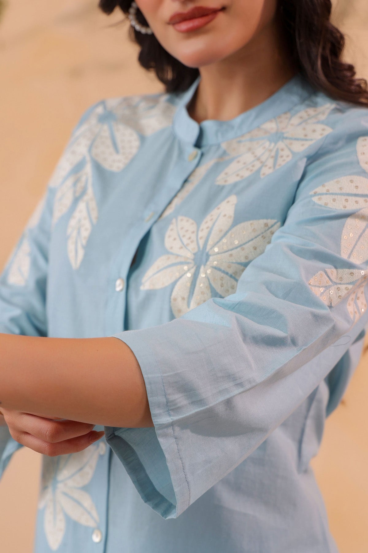 Sky Blue Cotton Embroidered Cord Set