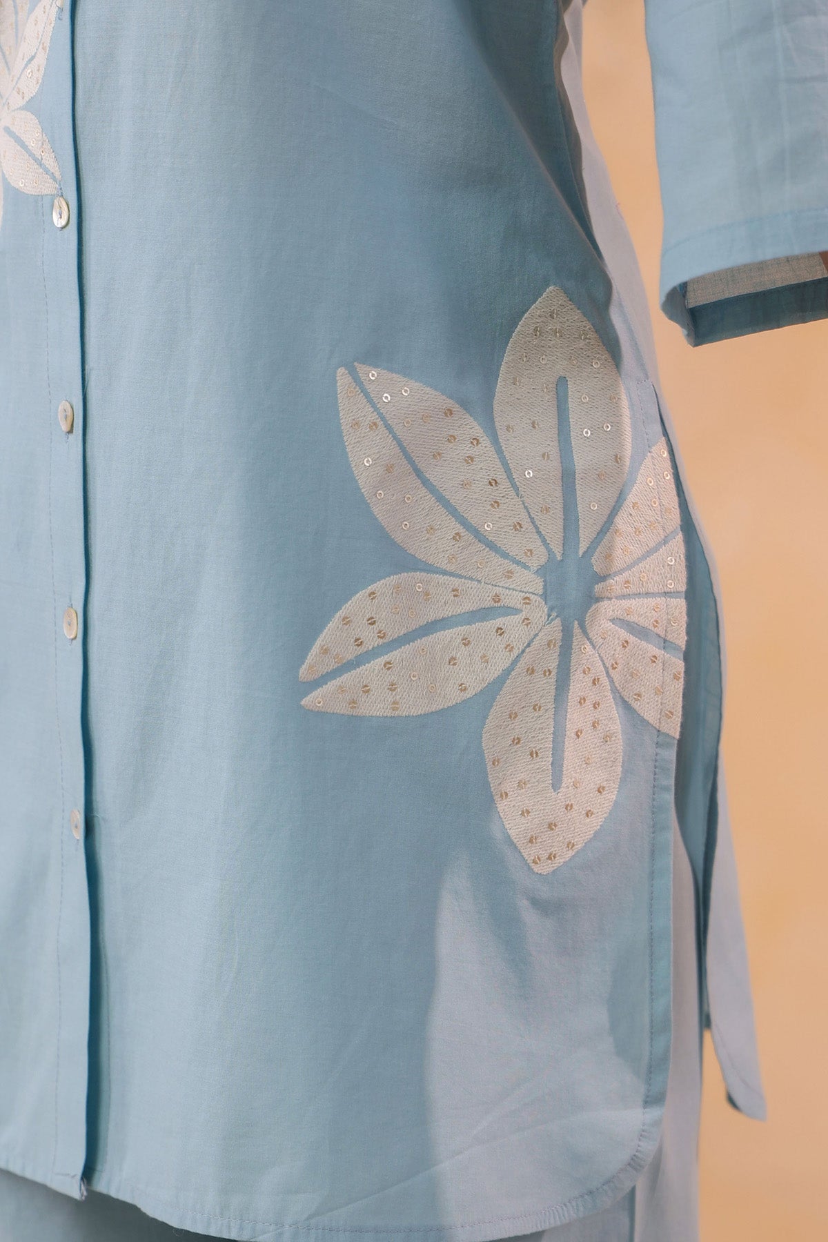 Sky Blue Cotton Embroidered Cord Set