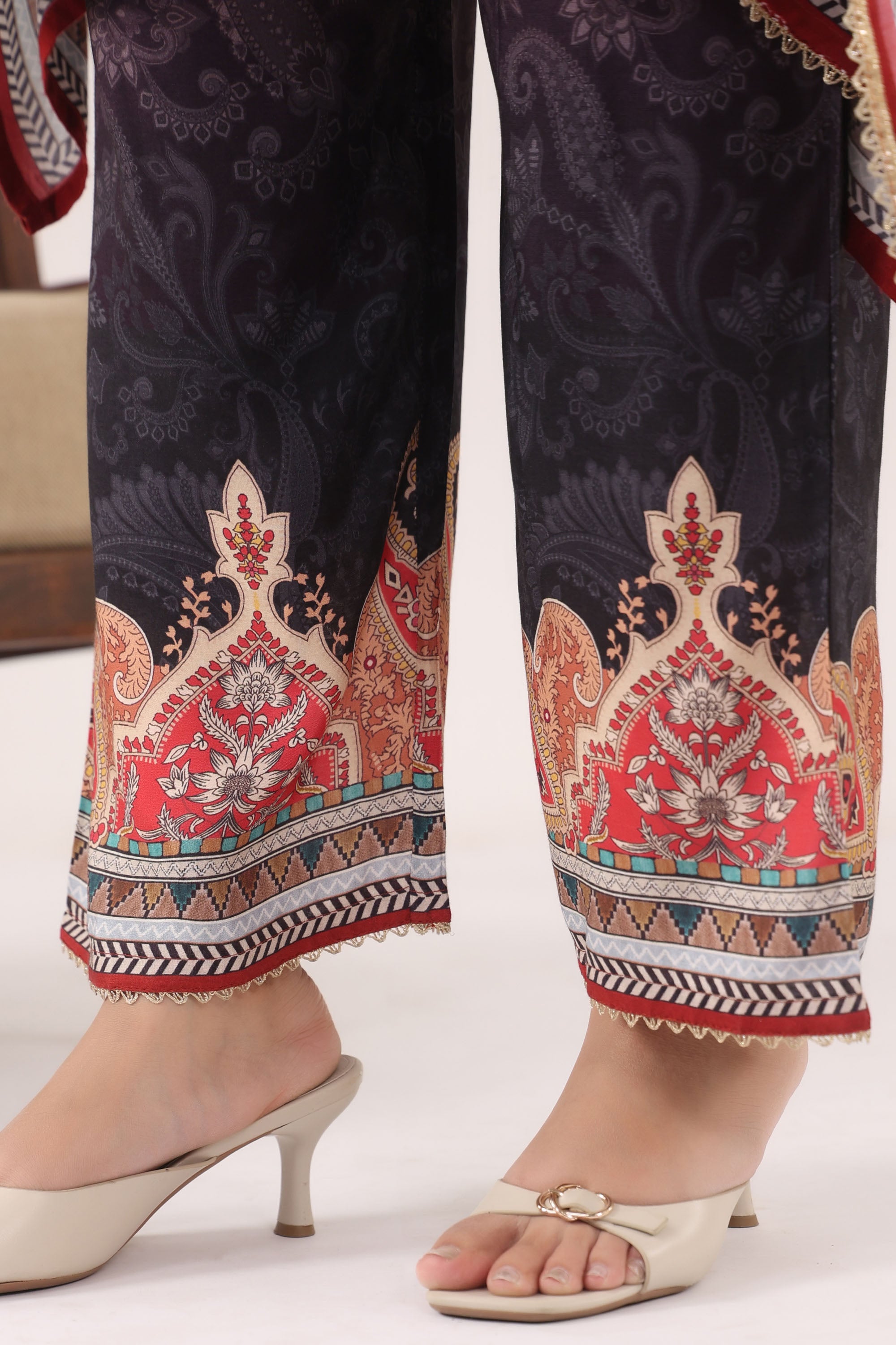 Black Muslin Silk Handwork Kaftan Set With Pant