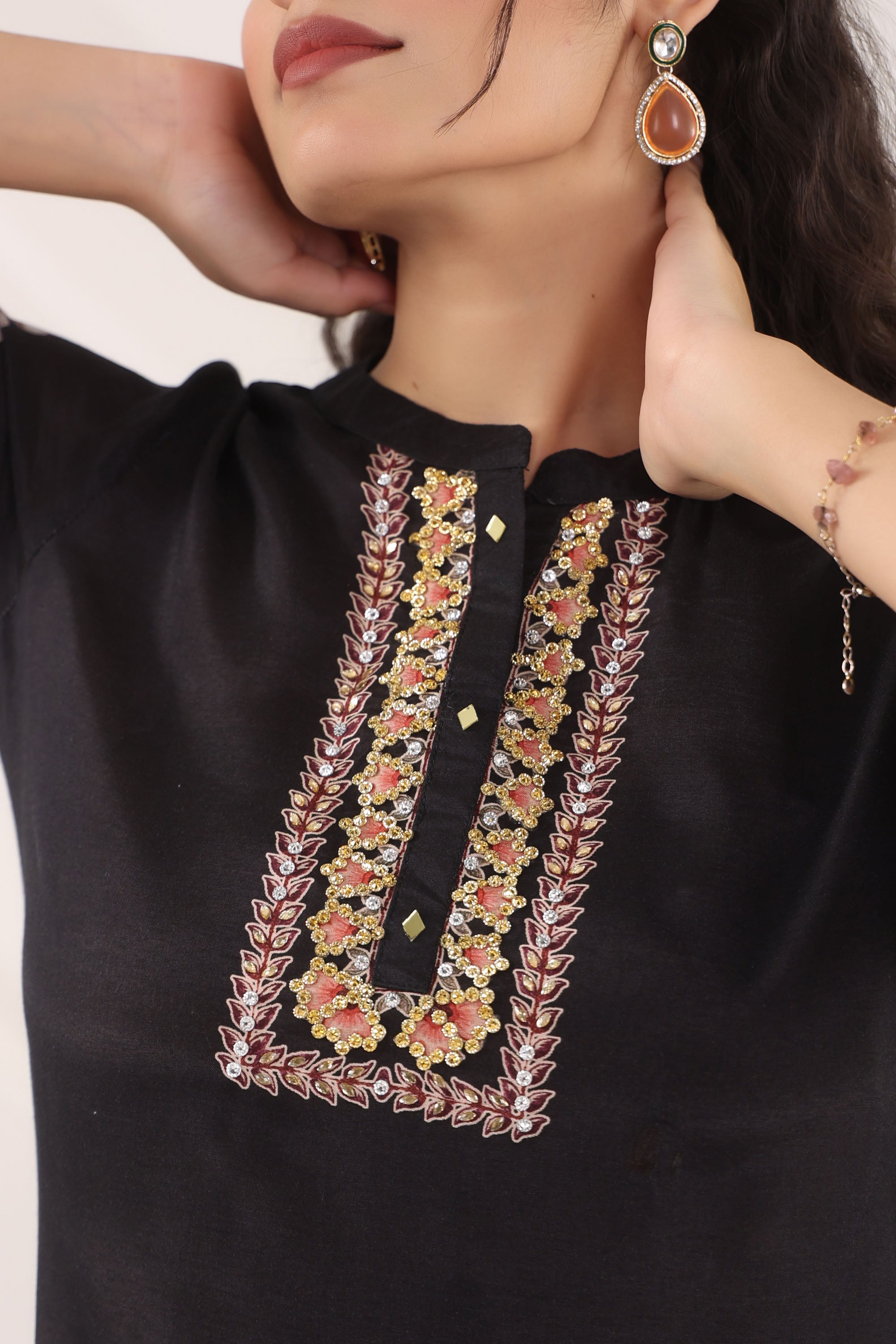 Black Muslin Silk Handwork Cord Set