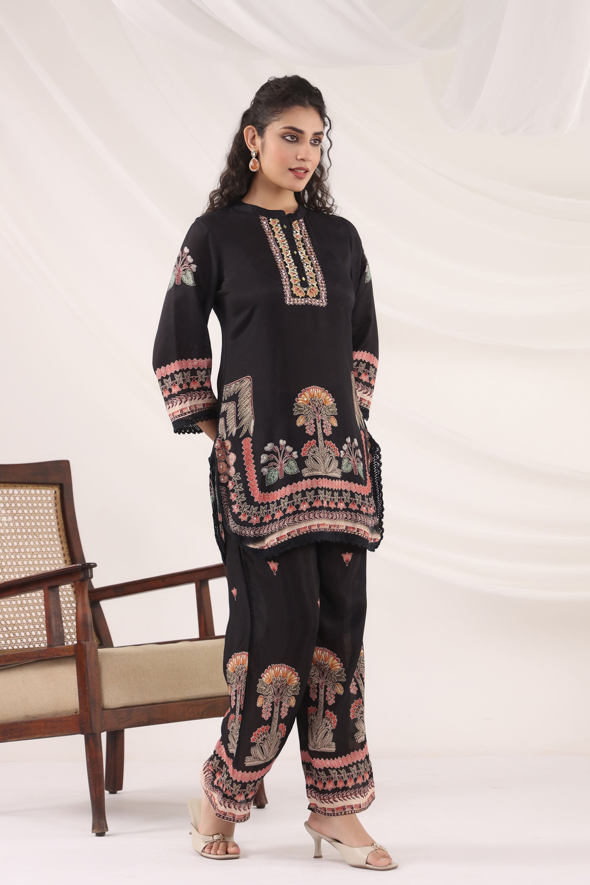 Black Muslin Silk Handwork Cord Set