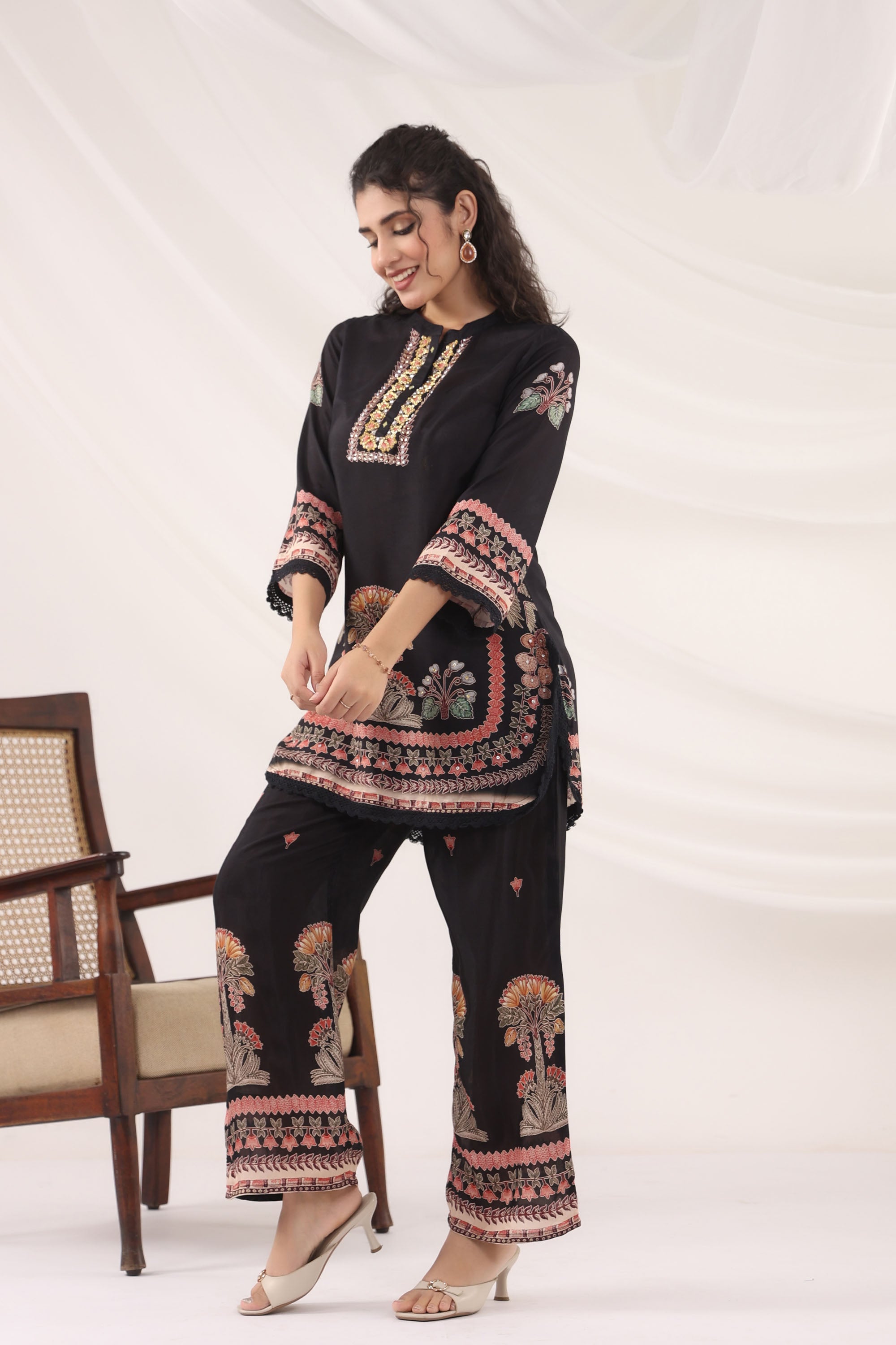 Black Muslin Silk Handwork Cord Set