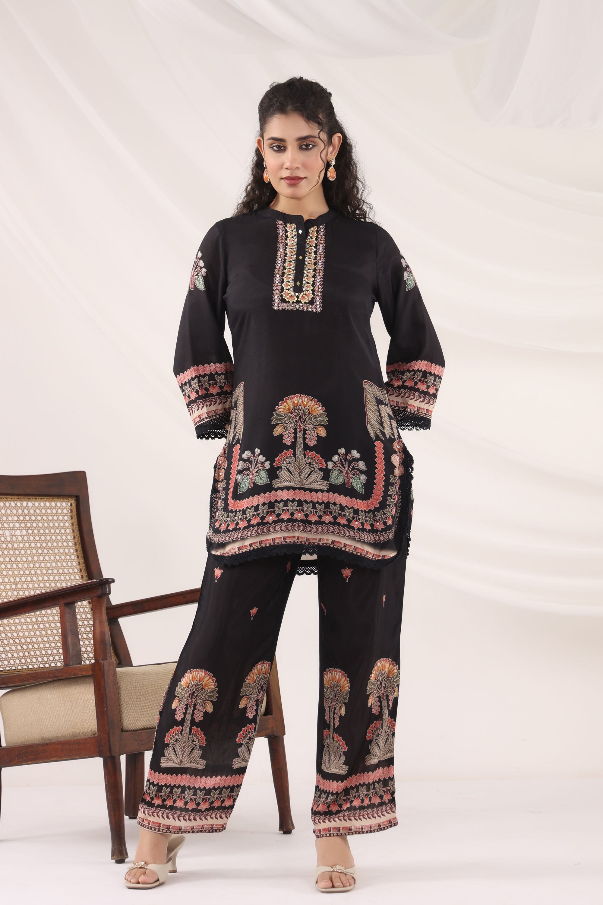 Black Muslin Silk Handwork Cord Set
