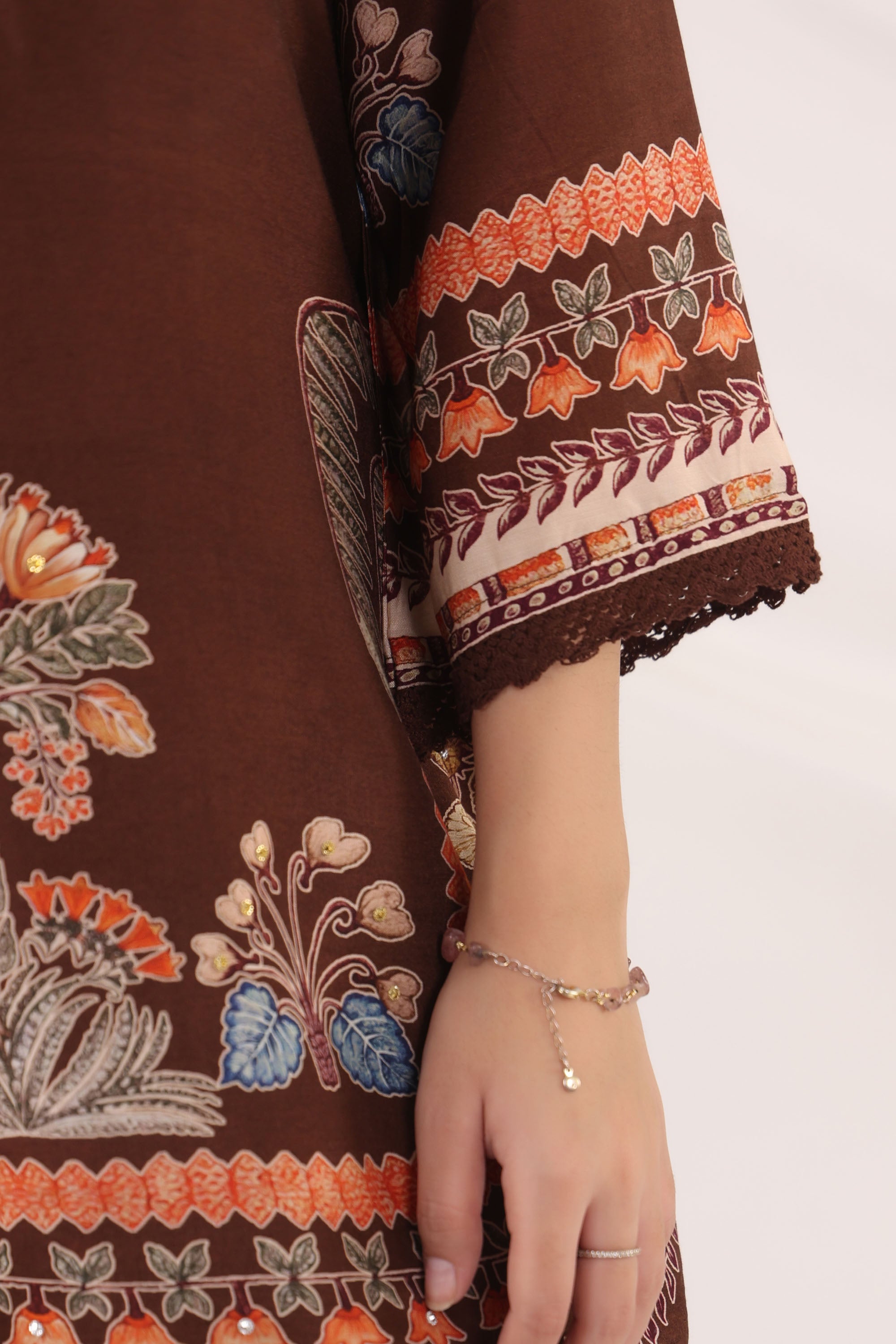 Brown Muslin Silk Handwork Cord Set