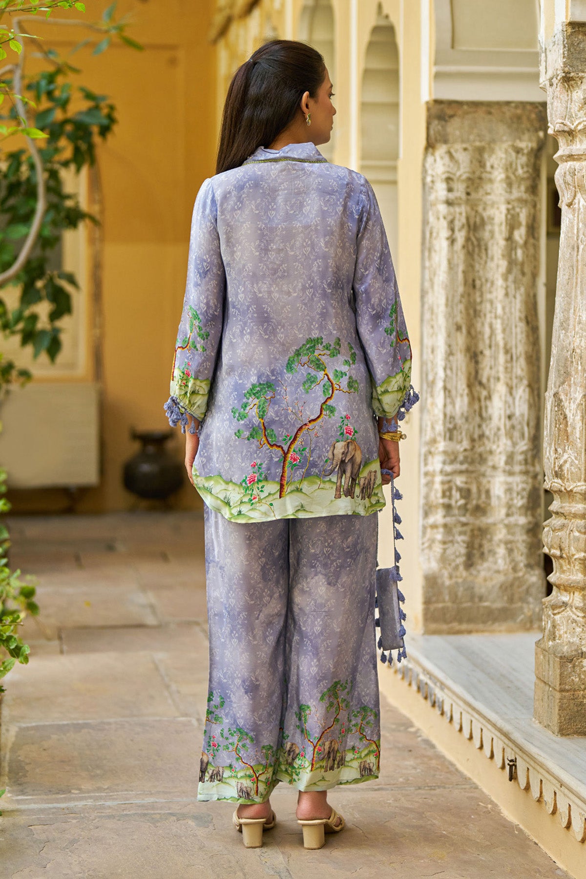 Purple Crepe Silk Handwork Cord Set