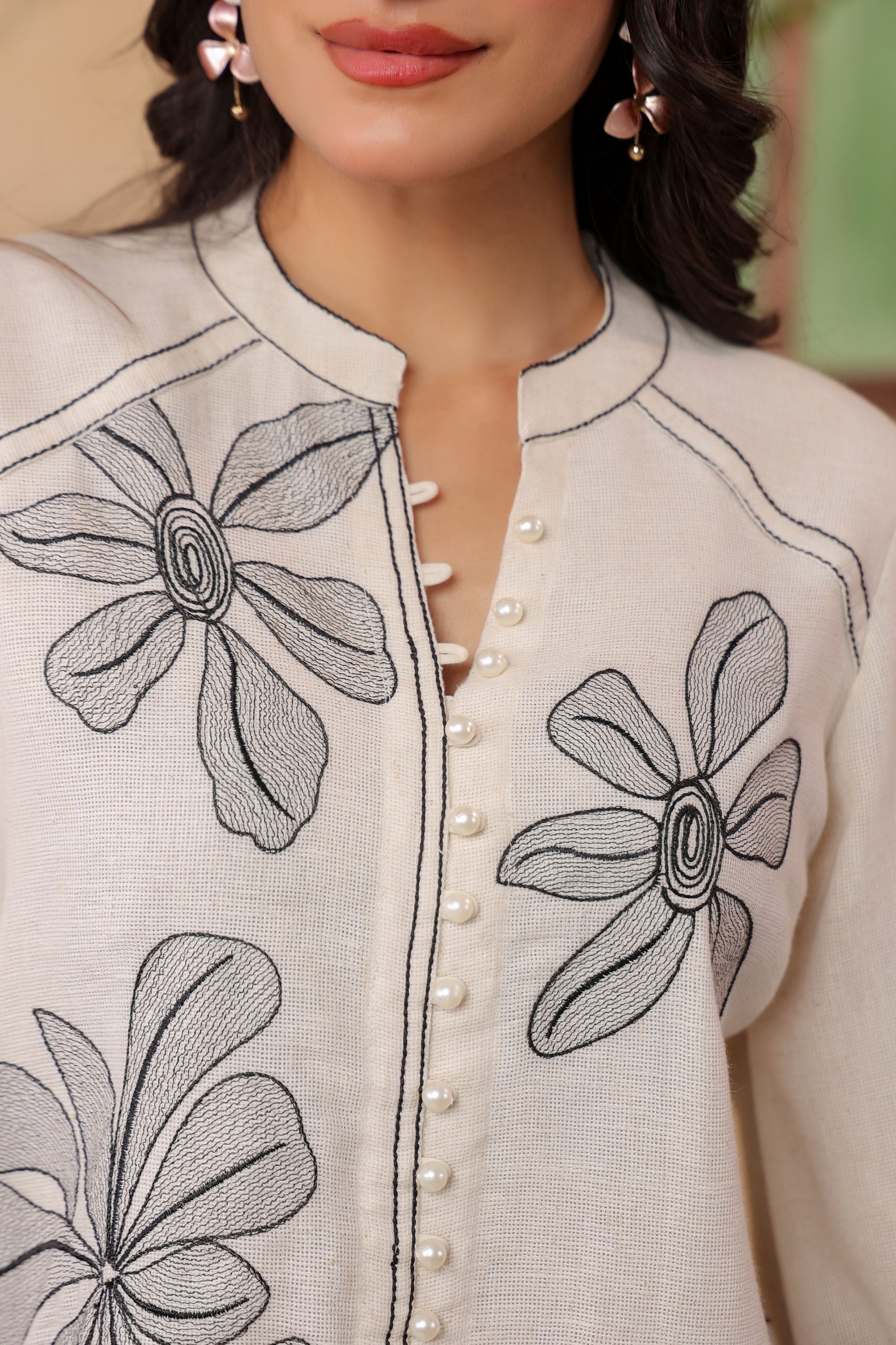 White Jute Embroidered Co-ord Set