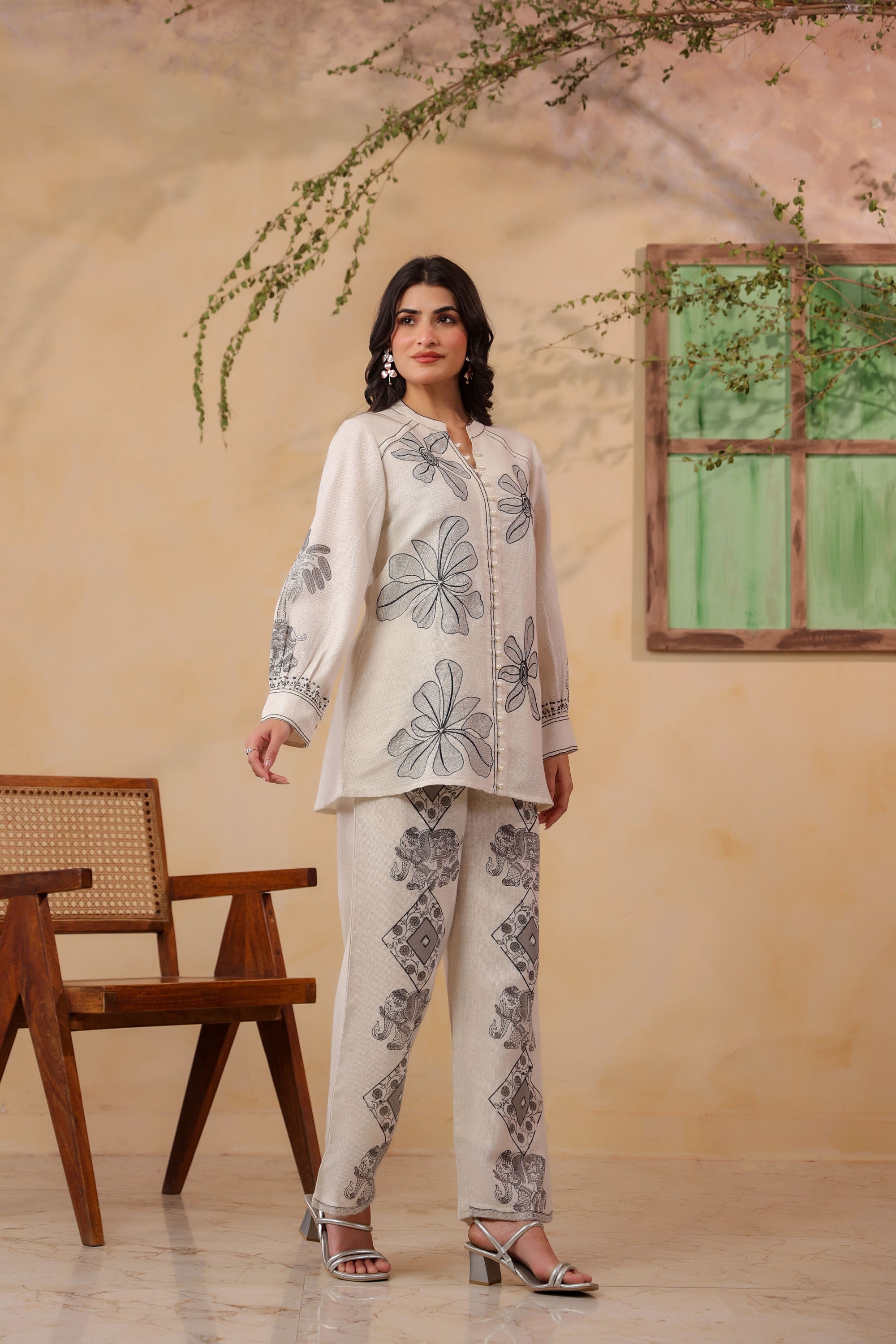 White Jute Embroidered Co-ord Set