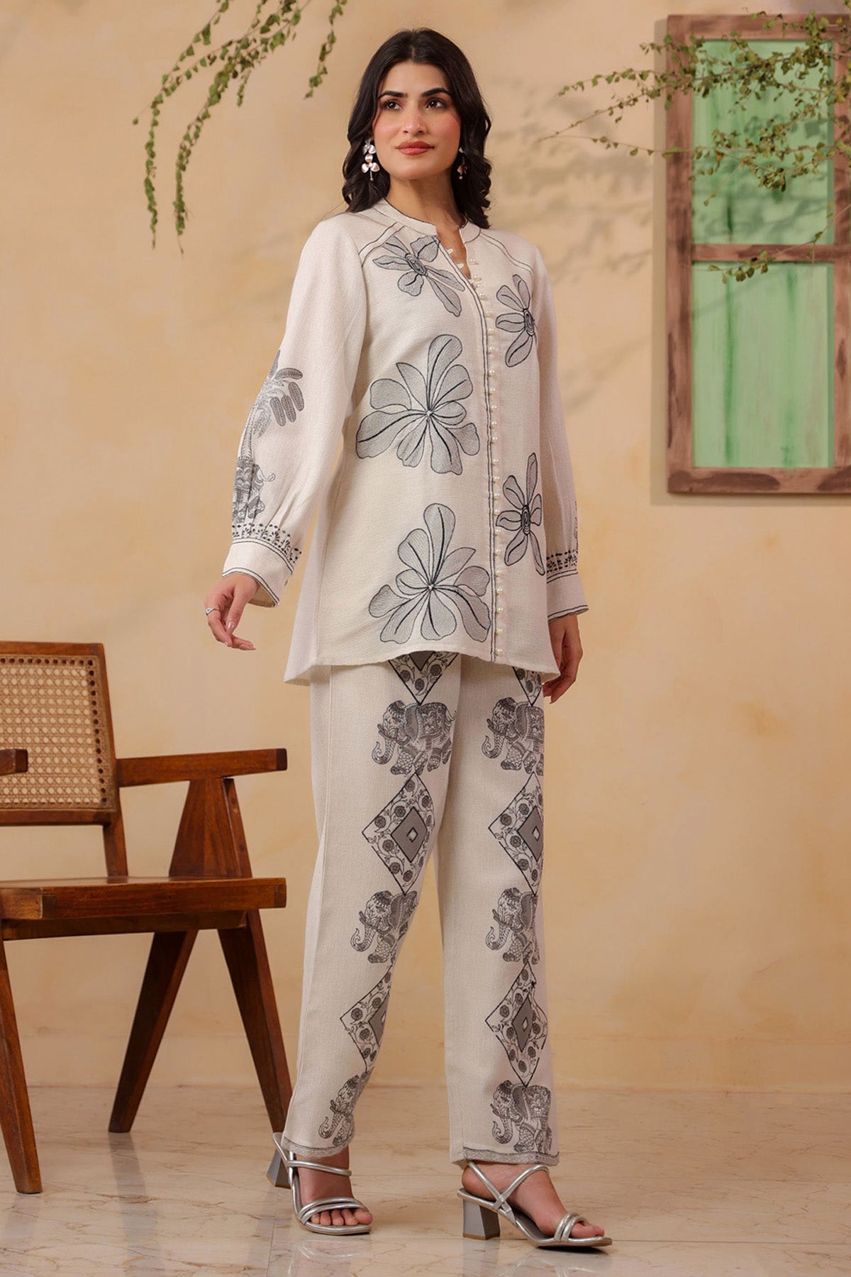 White Jute Embroidered Co-ord Set