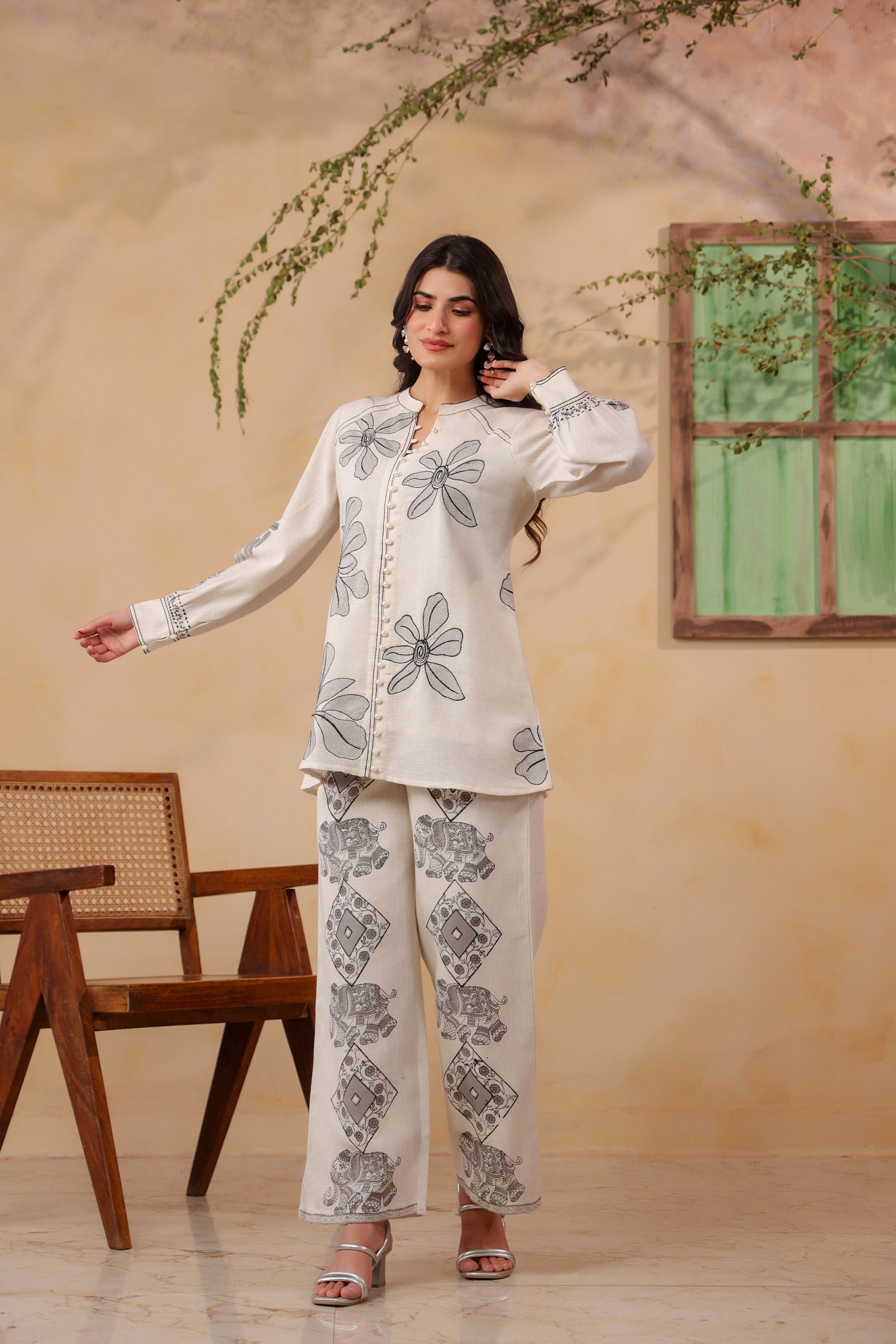 White Jute Embroidered Co-ord Set