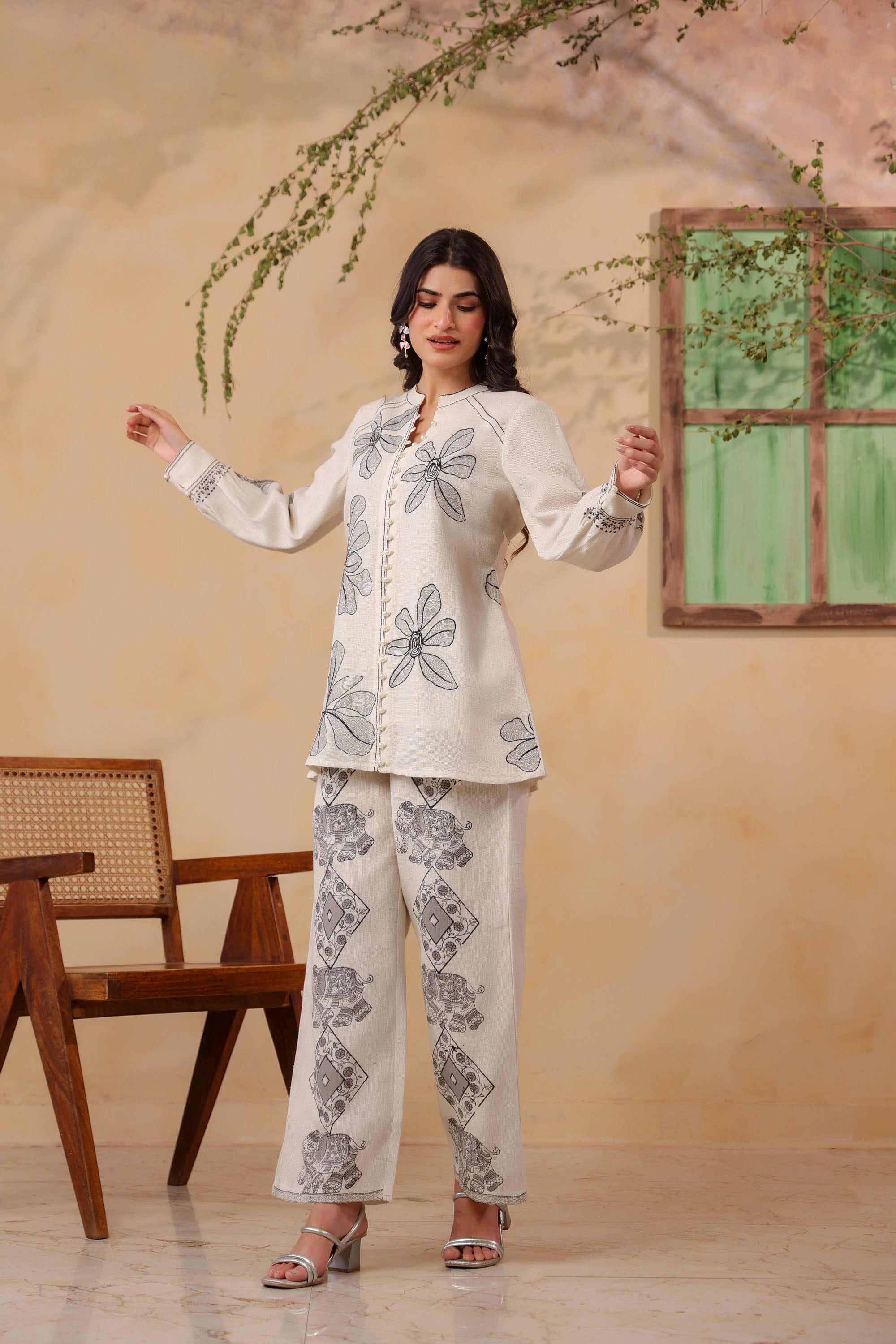 White Jute Embroidered Co-ord Set