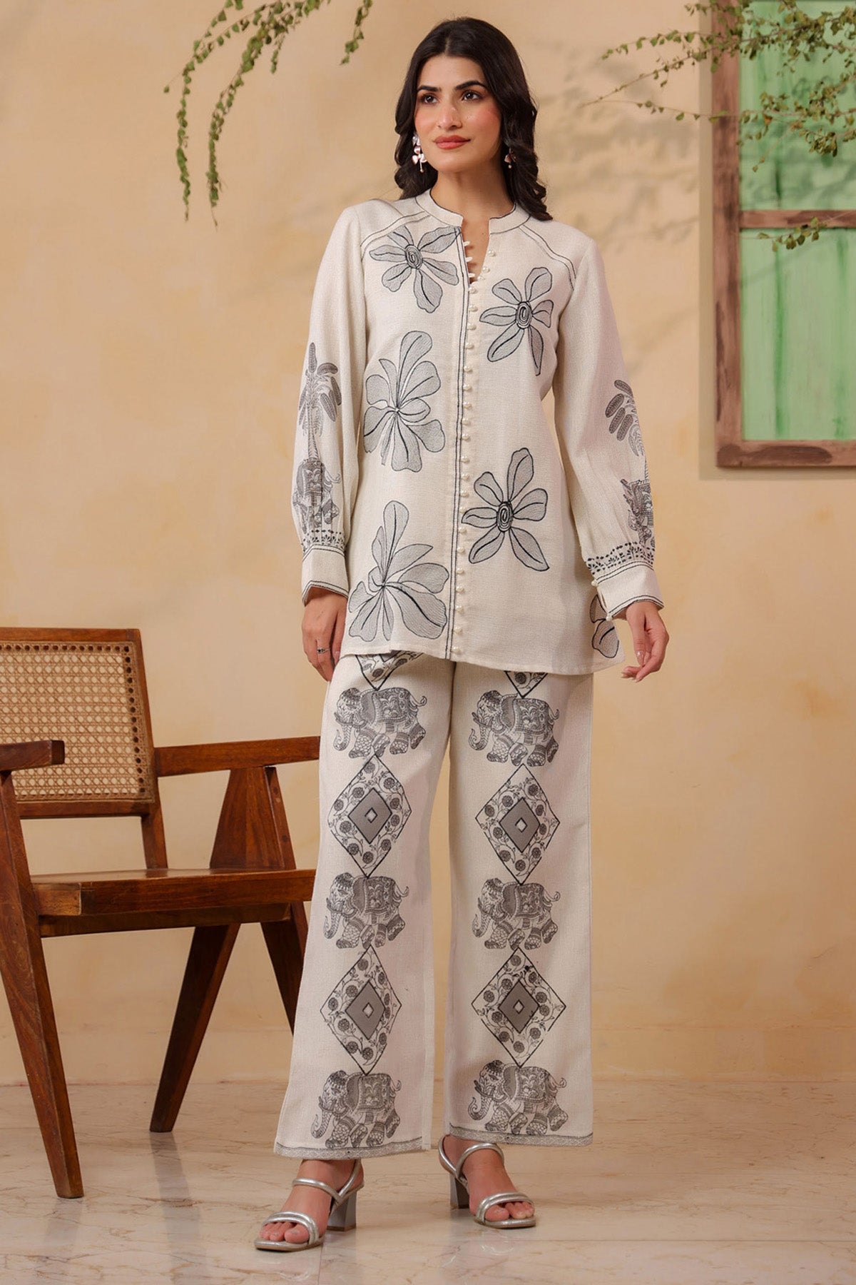 White Jute Embroidered Co-ord Set