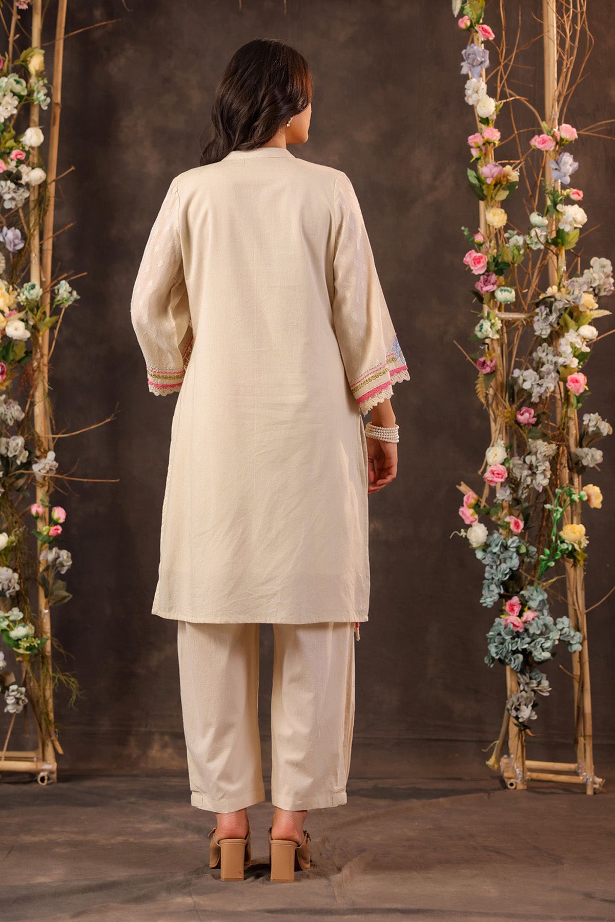 Off White Cotton Embroidered Co-Ord Set