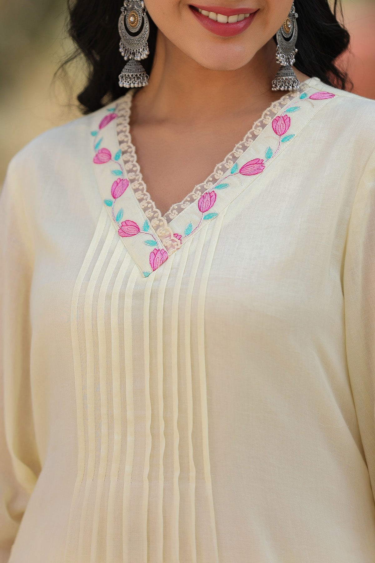 Cream Mul Mul Embroidered Cord Set