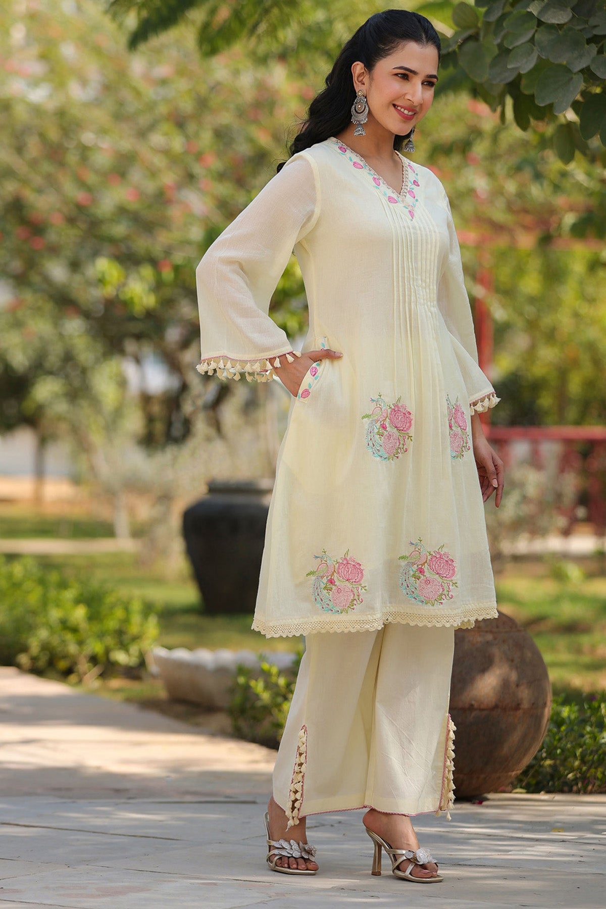 Cream Mul Mul Embroidered Cord Set