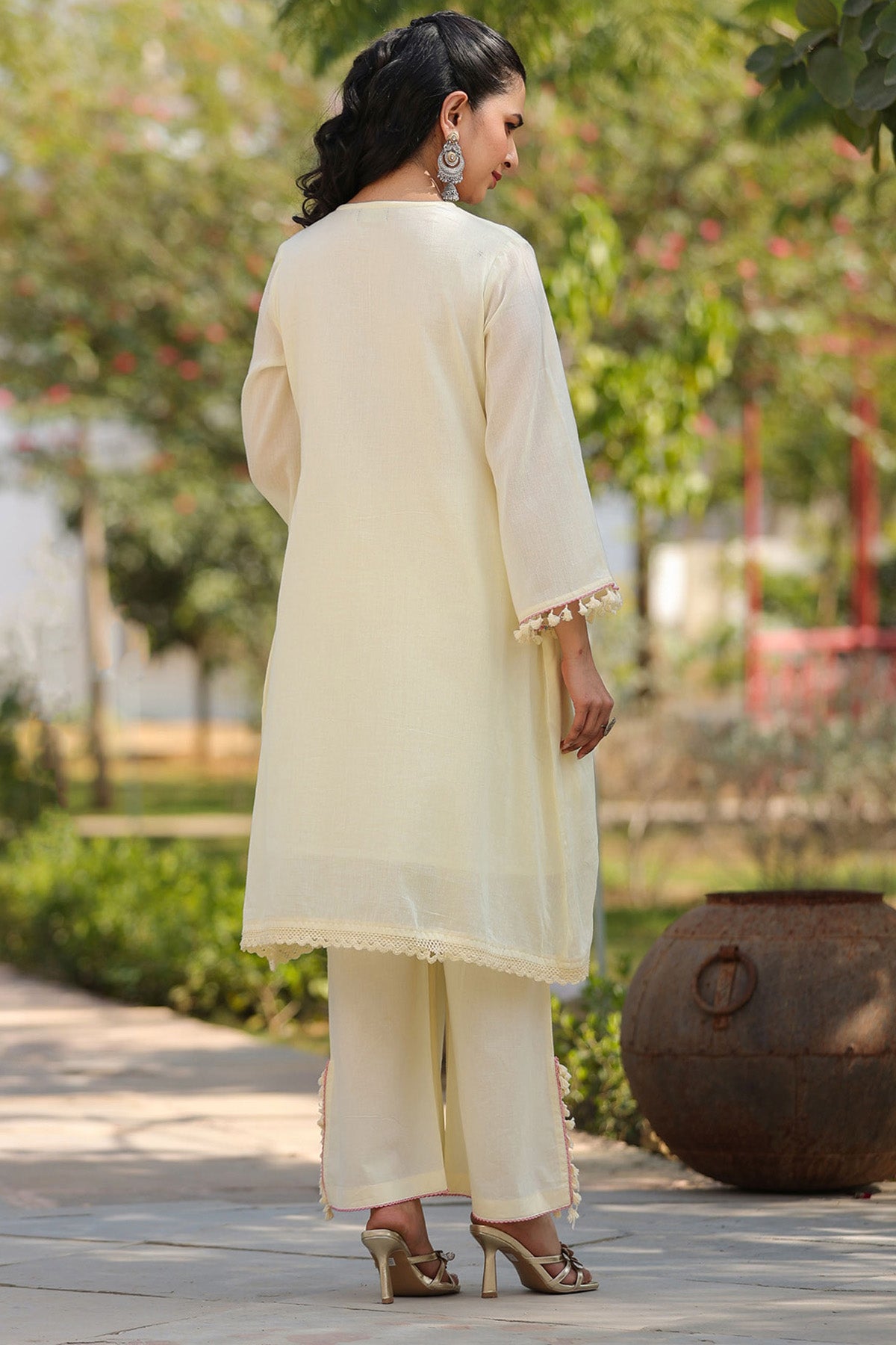 Cream Mul Mul Embroidered Cord Set