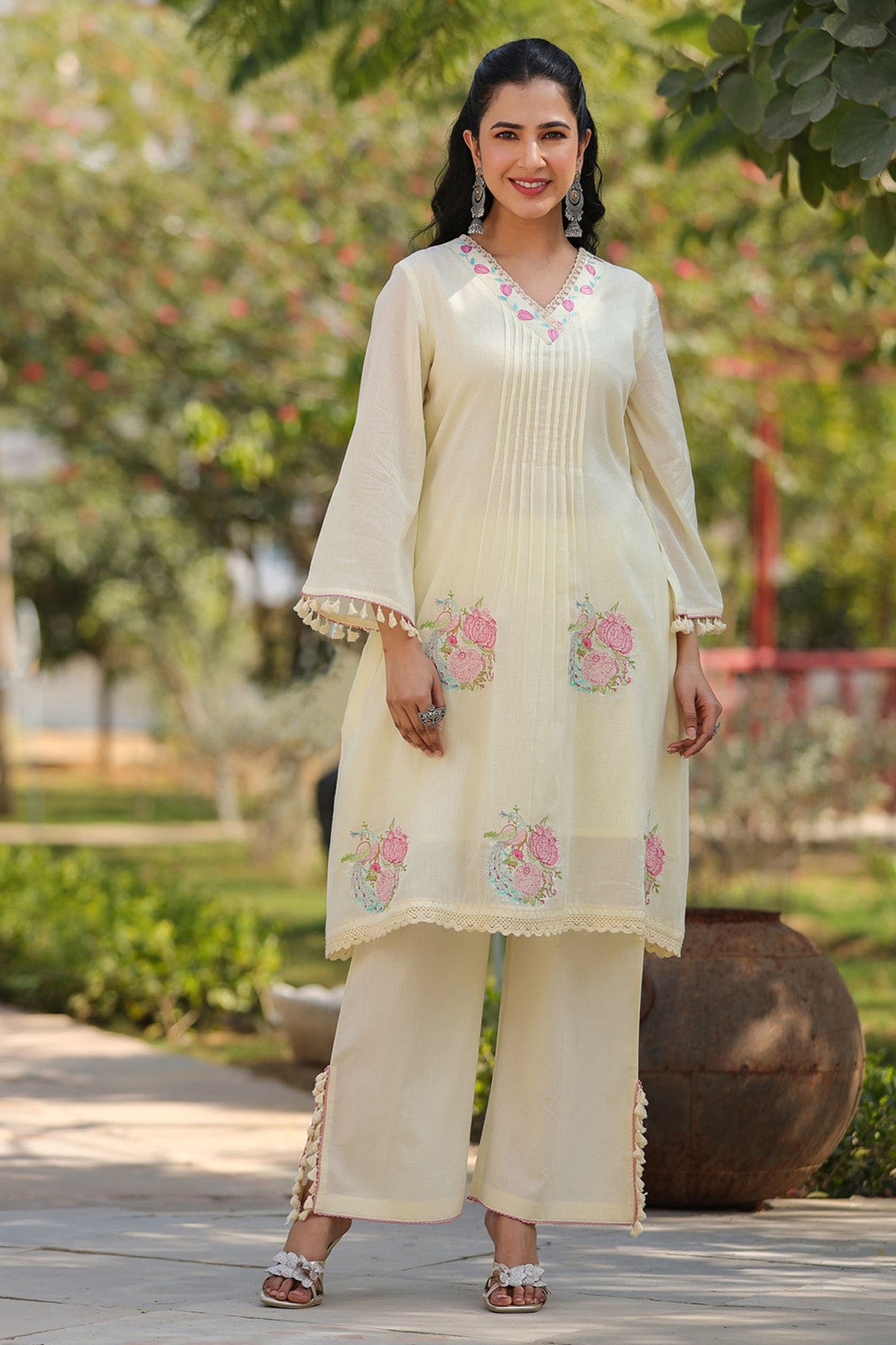 Cream Mul Mul Embroidered Cord Set