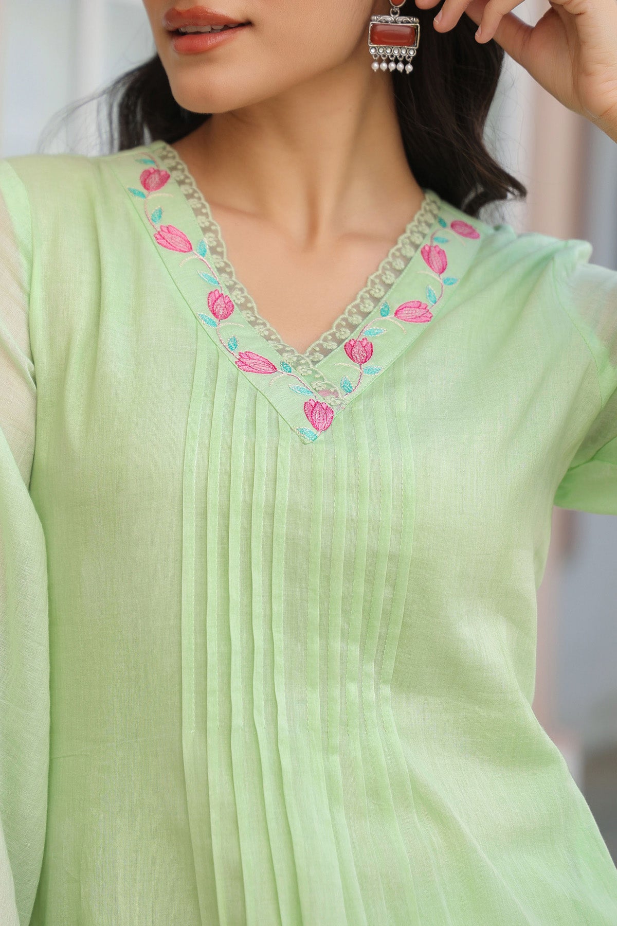 Green Mul Mul Embroidered Co-ord Set