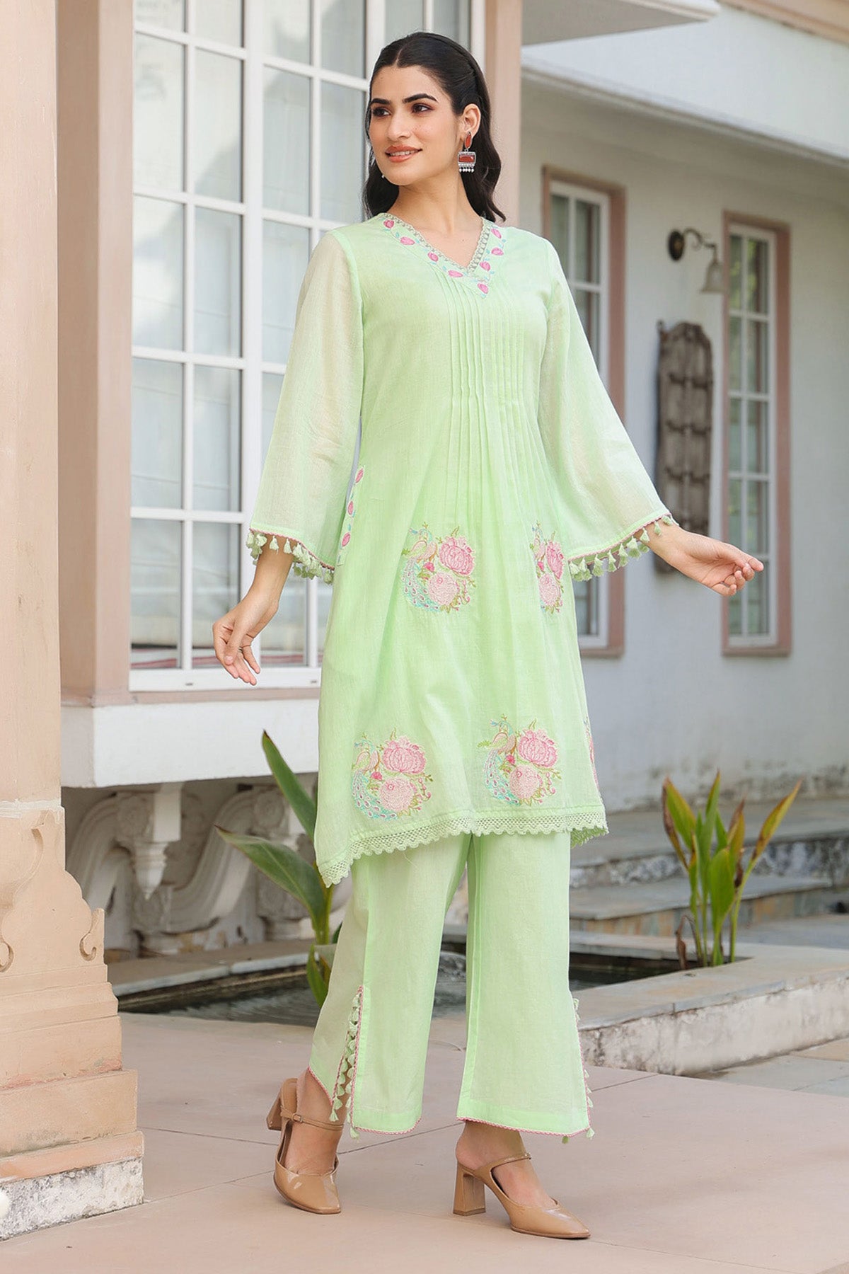 Green Mul Mul Embroidered Co-ord Set