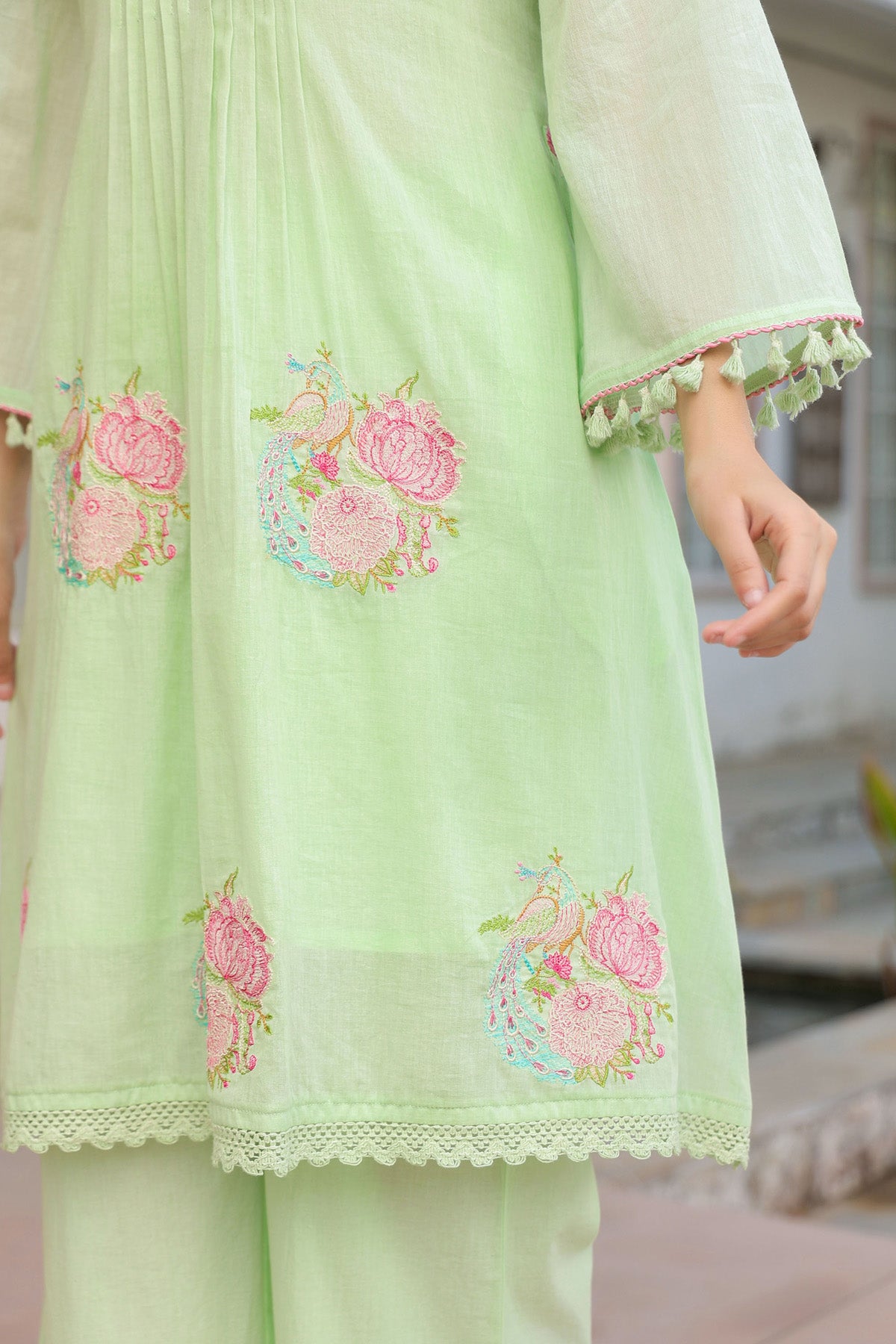 Green Mul Mul Embroidered Co-ord Set