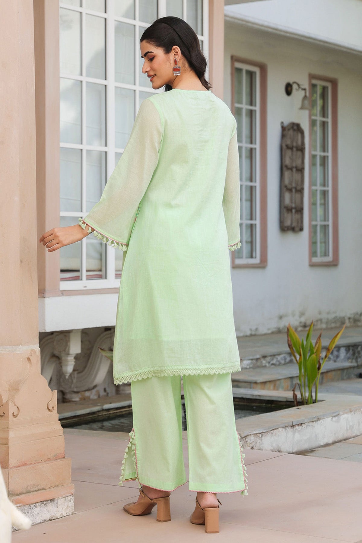 Green Mul Mul Embroidered Co-ord Set