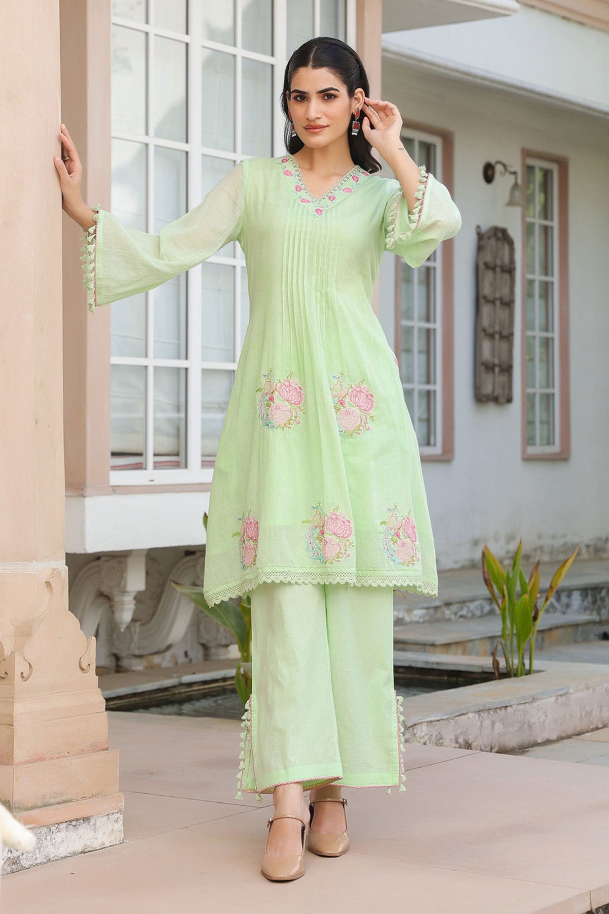 Green Mul Mul Embroidered Co-ord Set