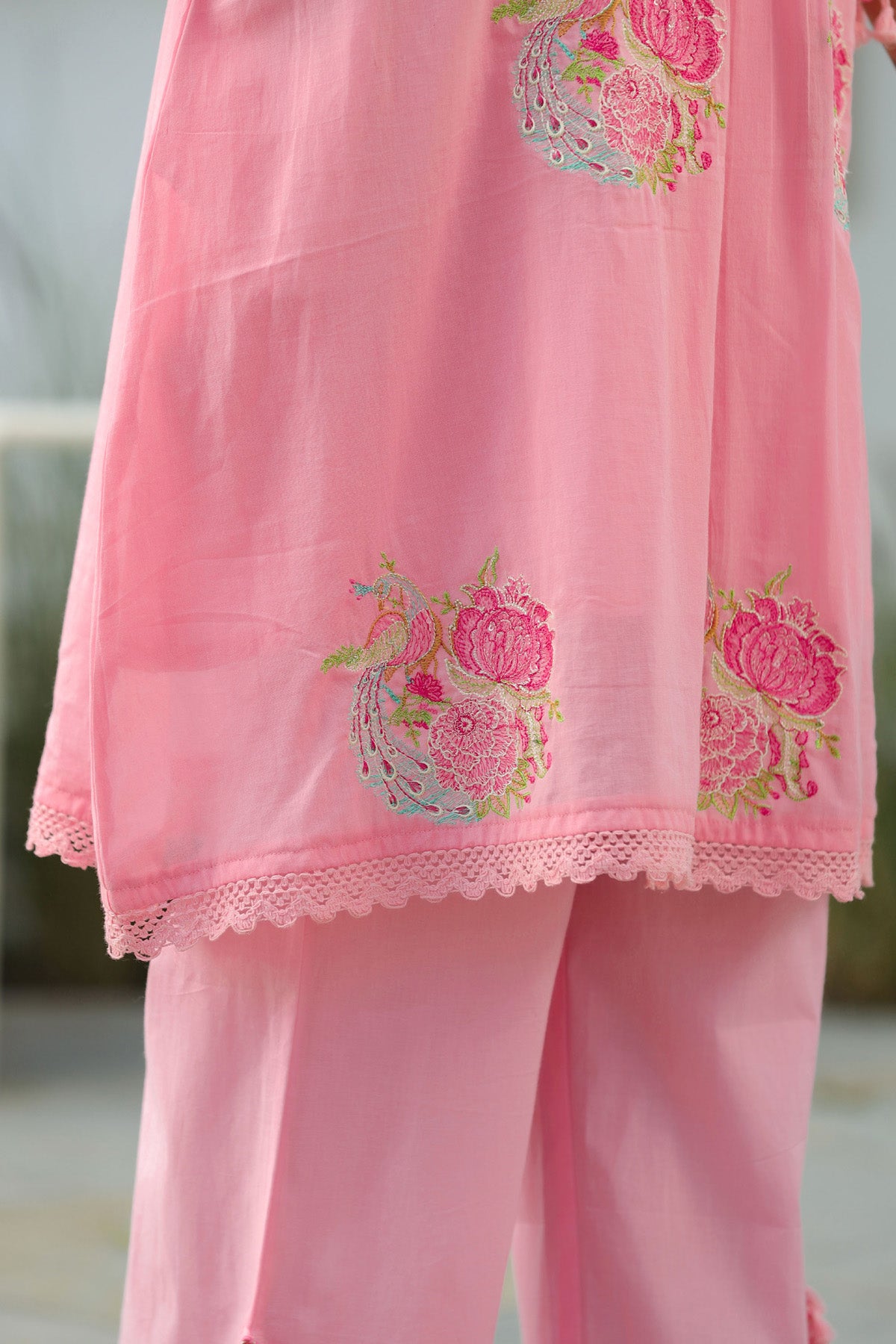 Pink Mul Mul Embroidered Cord Set