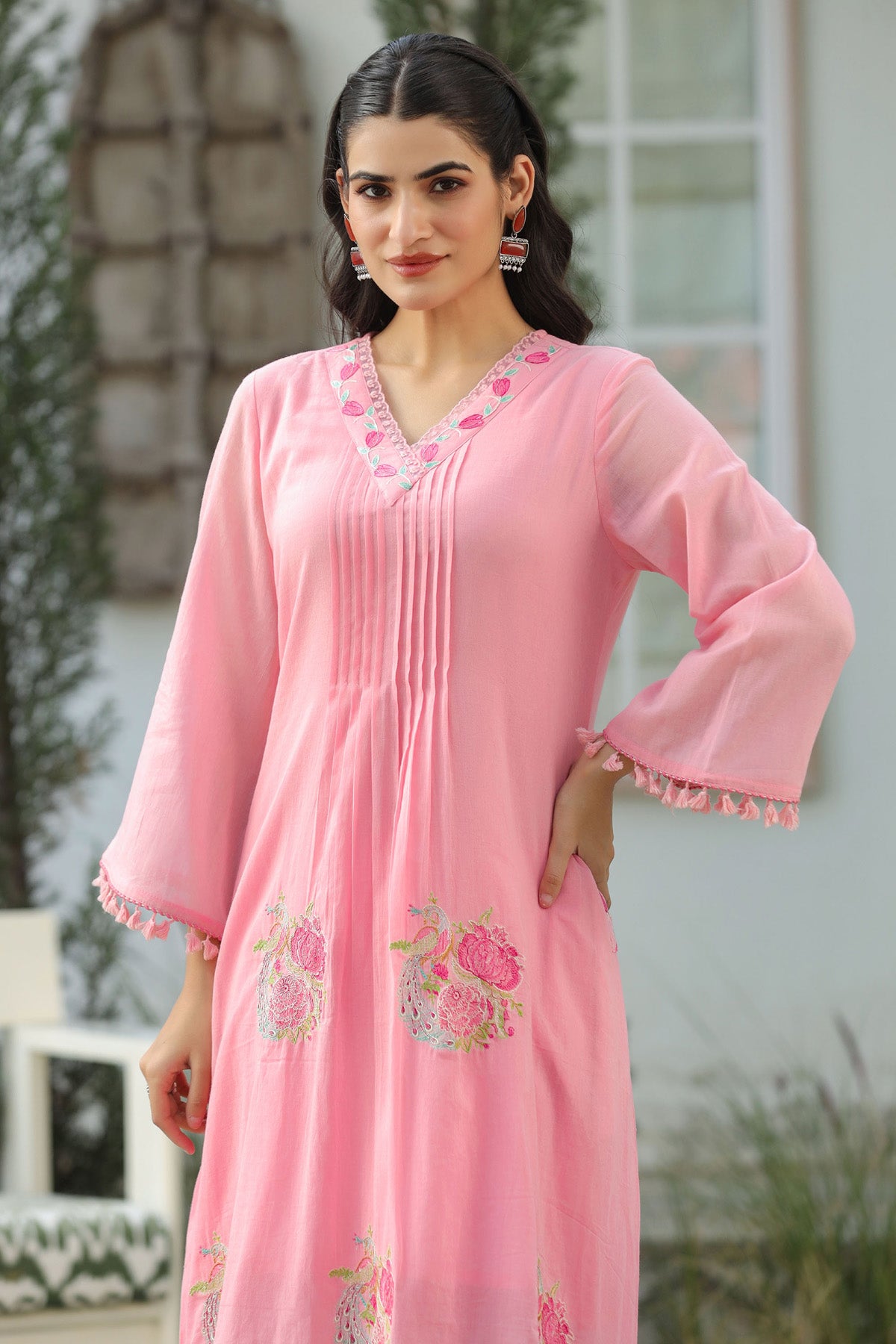 Pink Mul Mul Embroidered Cord Set