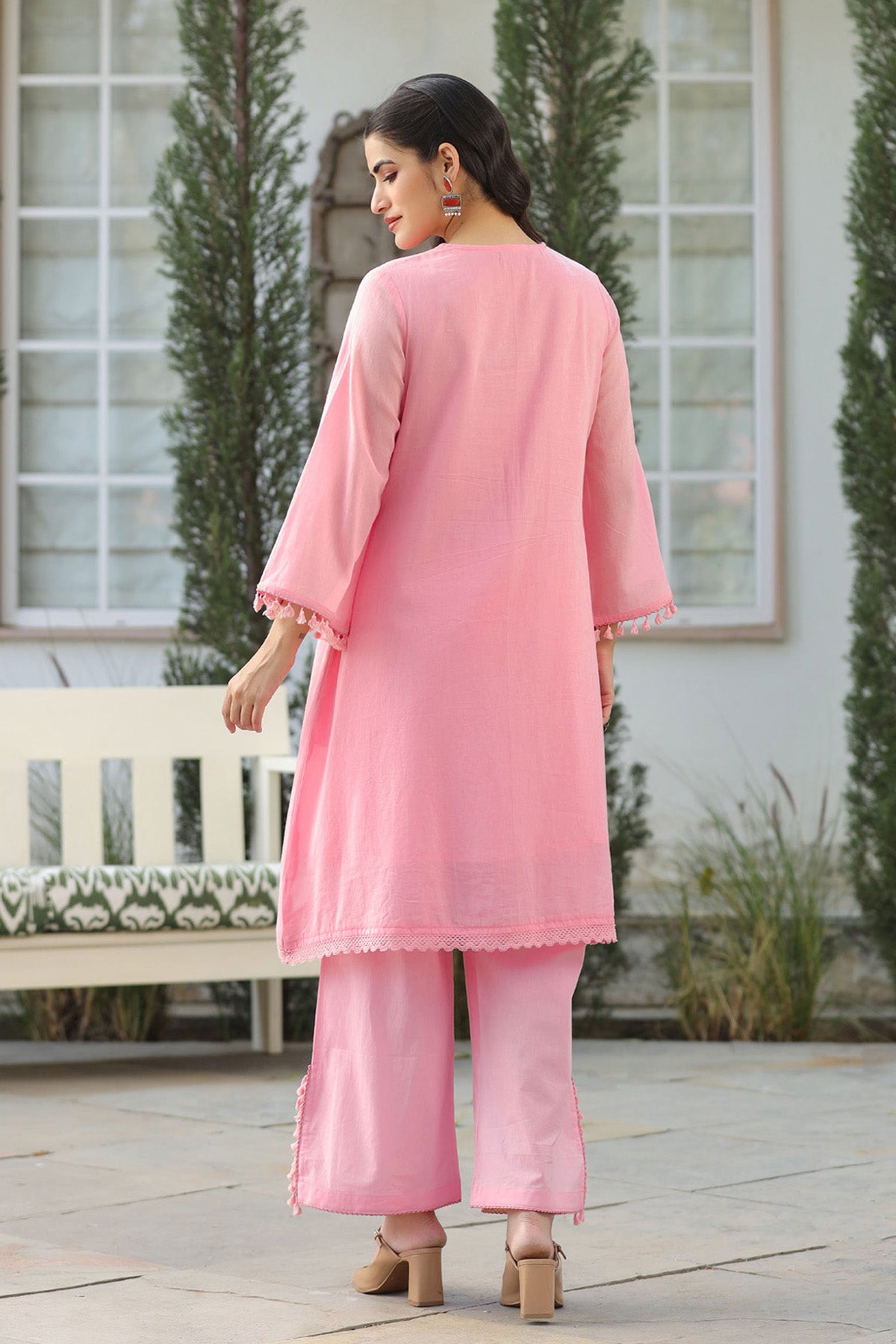 Pink Mul Mul Embroidered Cord Set