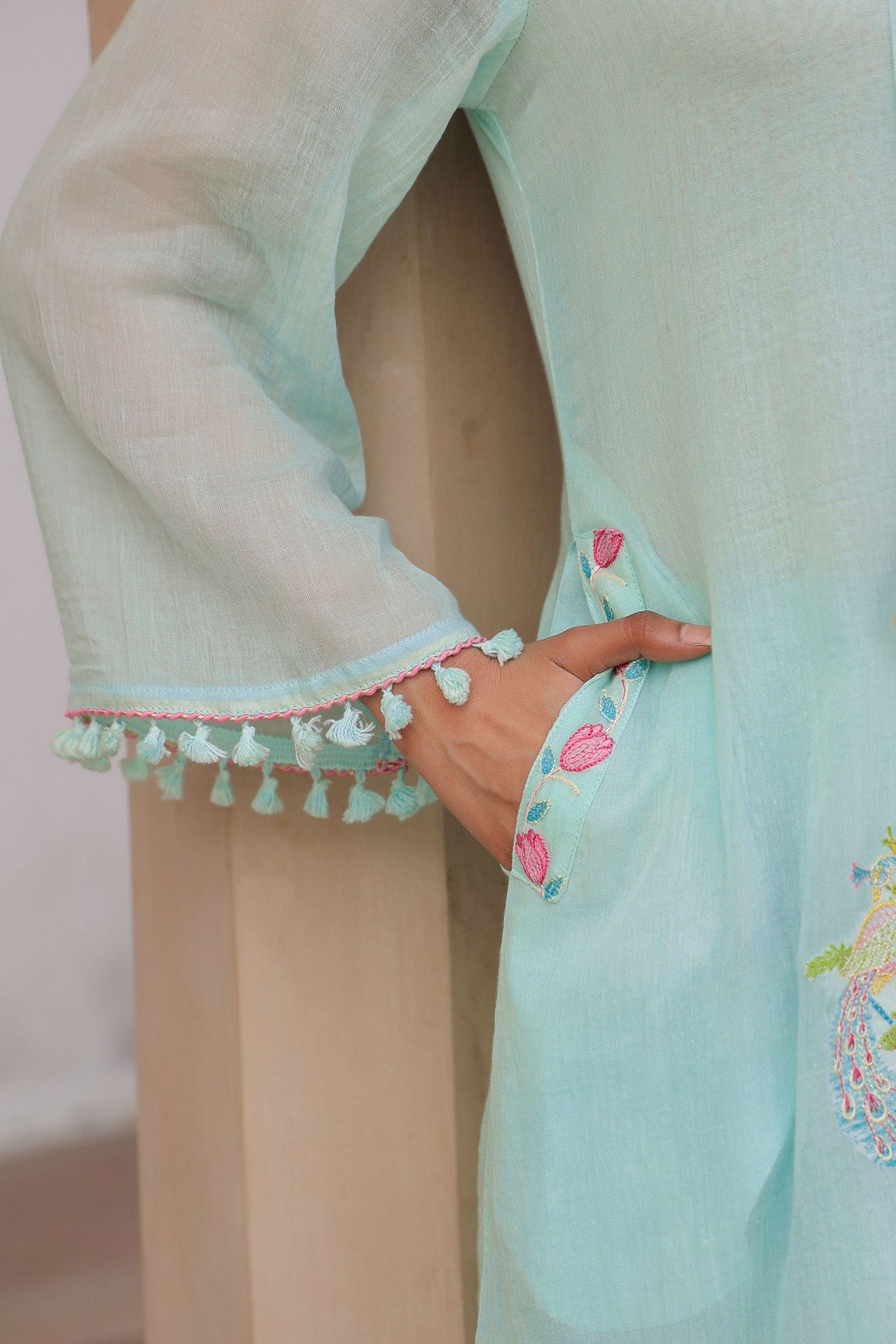 Sky Blue Mul Mul Embroidered Cord Set