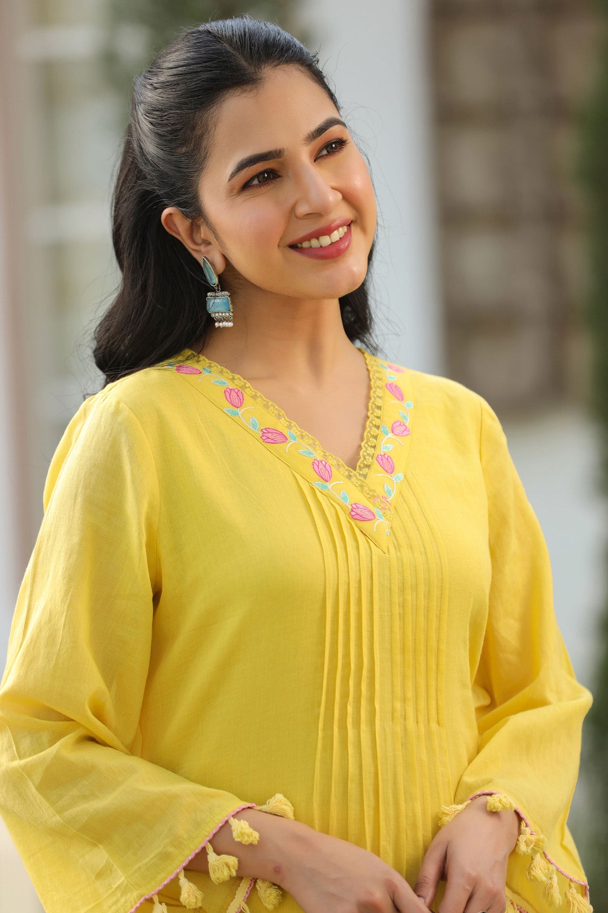 Yellow Mul Mul Embroidered Co-ord Set