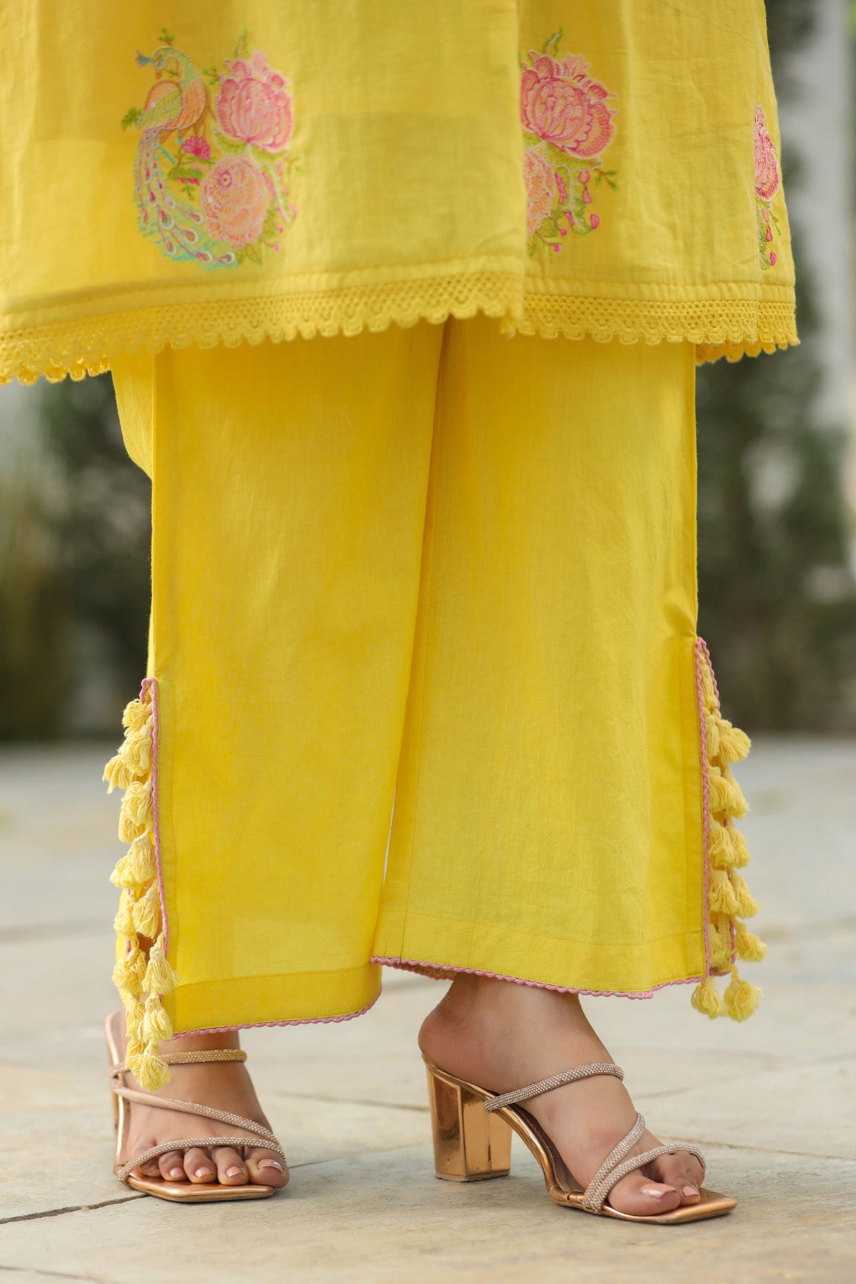 Yellow Mul Mul Embroidered Co-ord Set