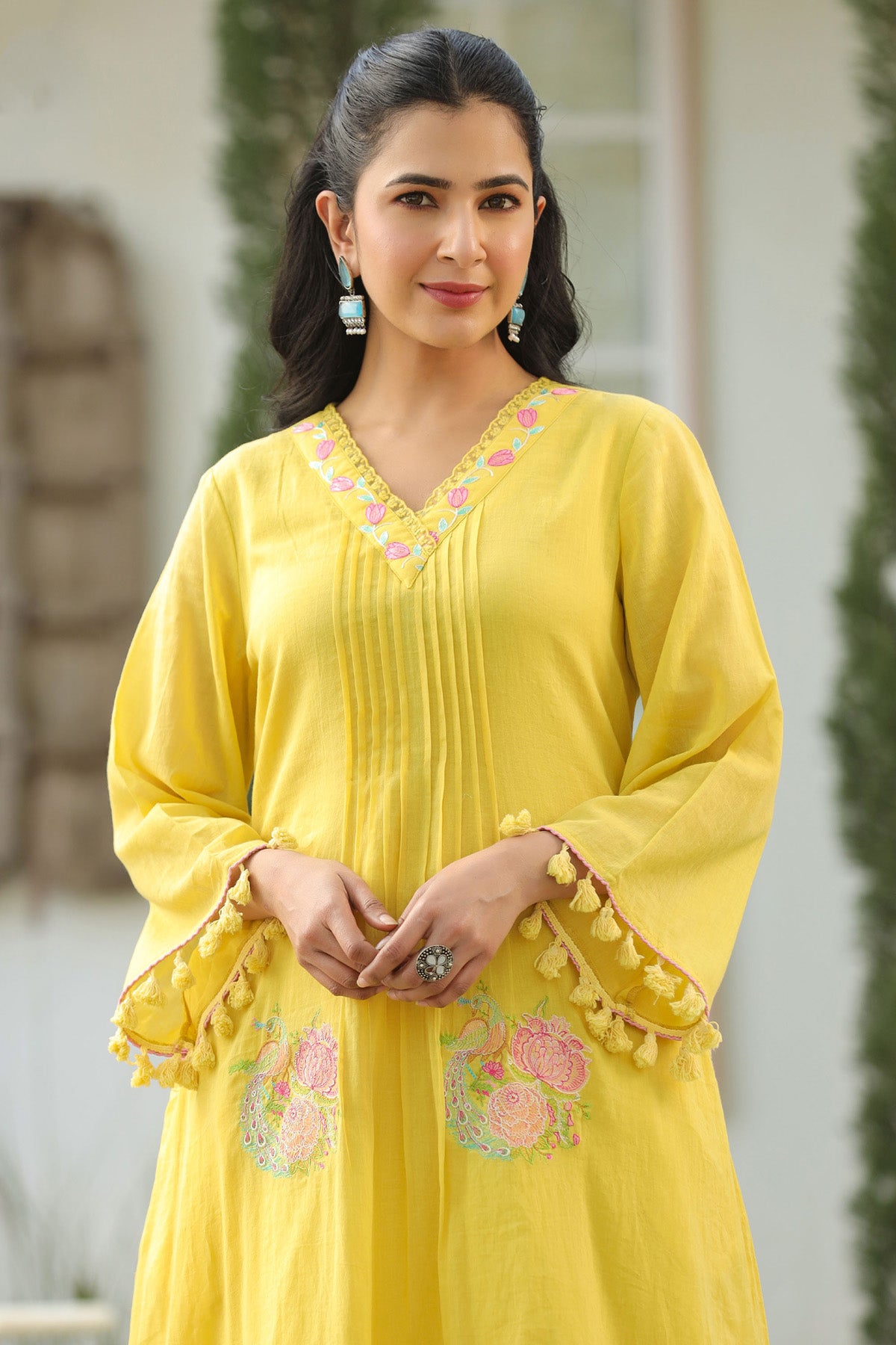 Yellow Mul Mul Embroidered Co-ord Set