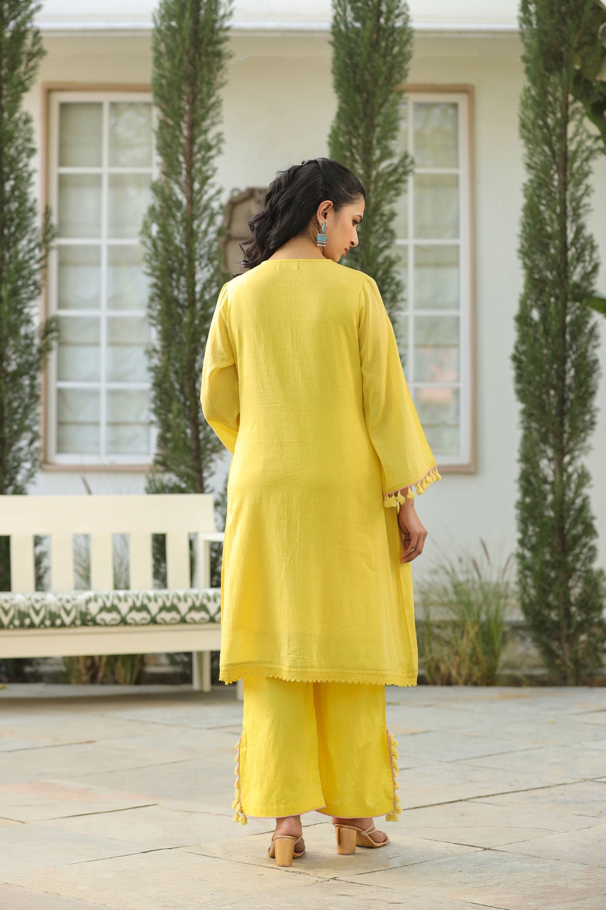 Yellow Mul Mul Embroidered Co-ord Set