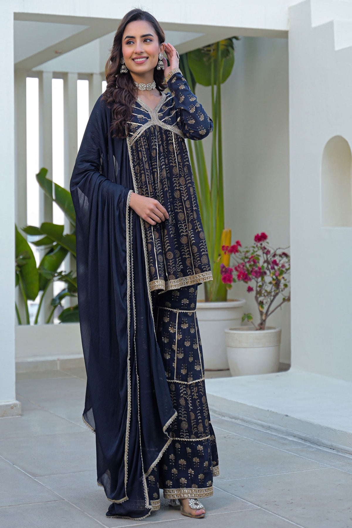 Black Muslin Gotapatti Sharara Set